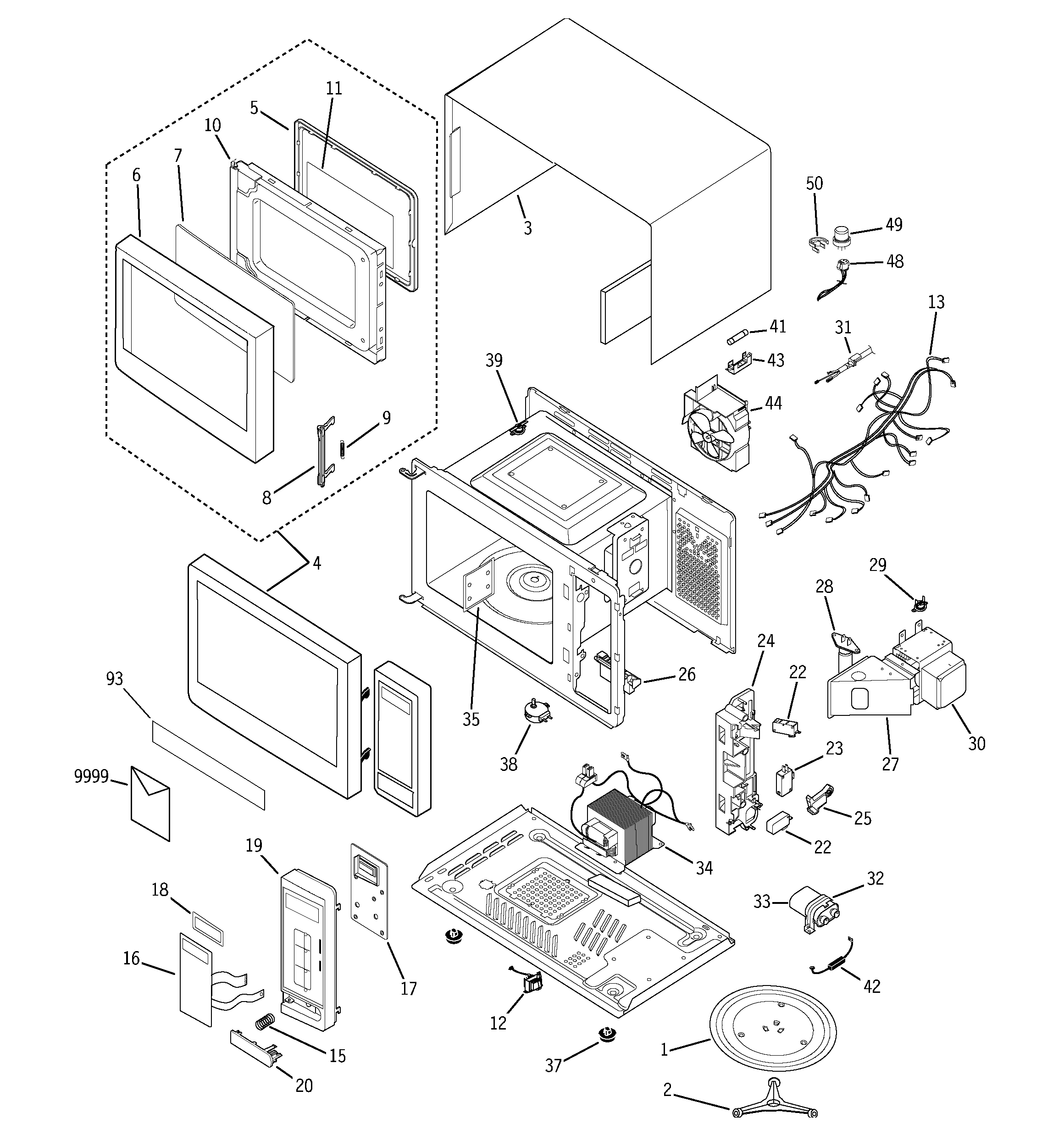 GE JES1655WF003 microwave diagram