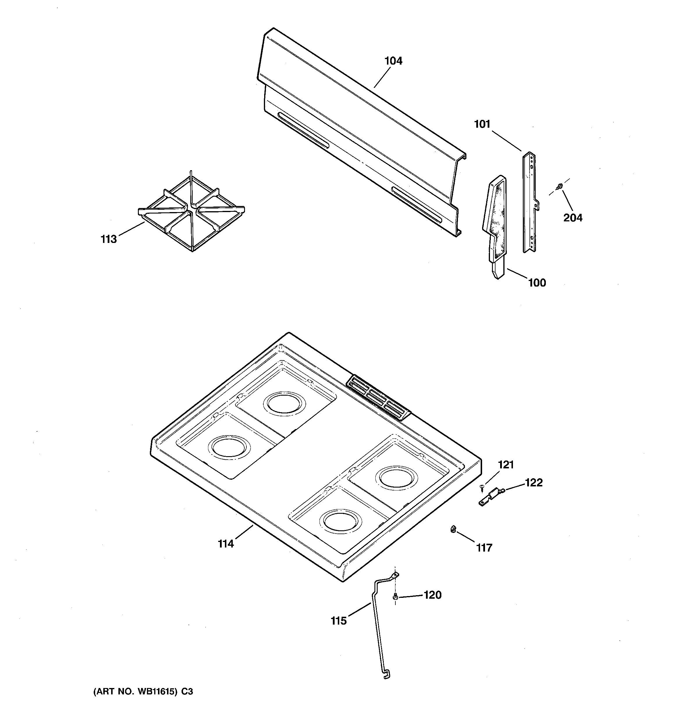 GE JGBS04PPH1WH cooktop diagram