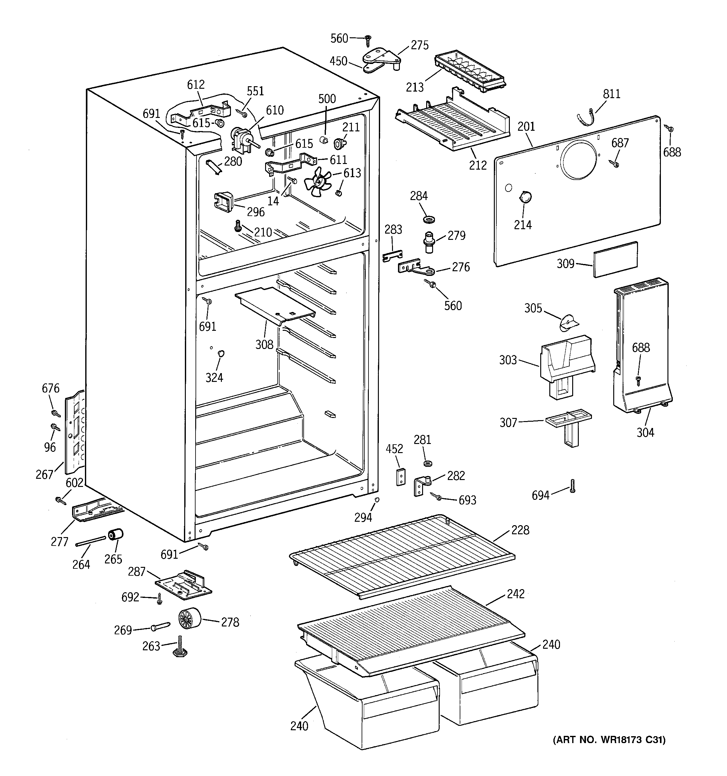 GE GTR17BBMELCC cabinet diagram