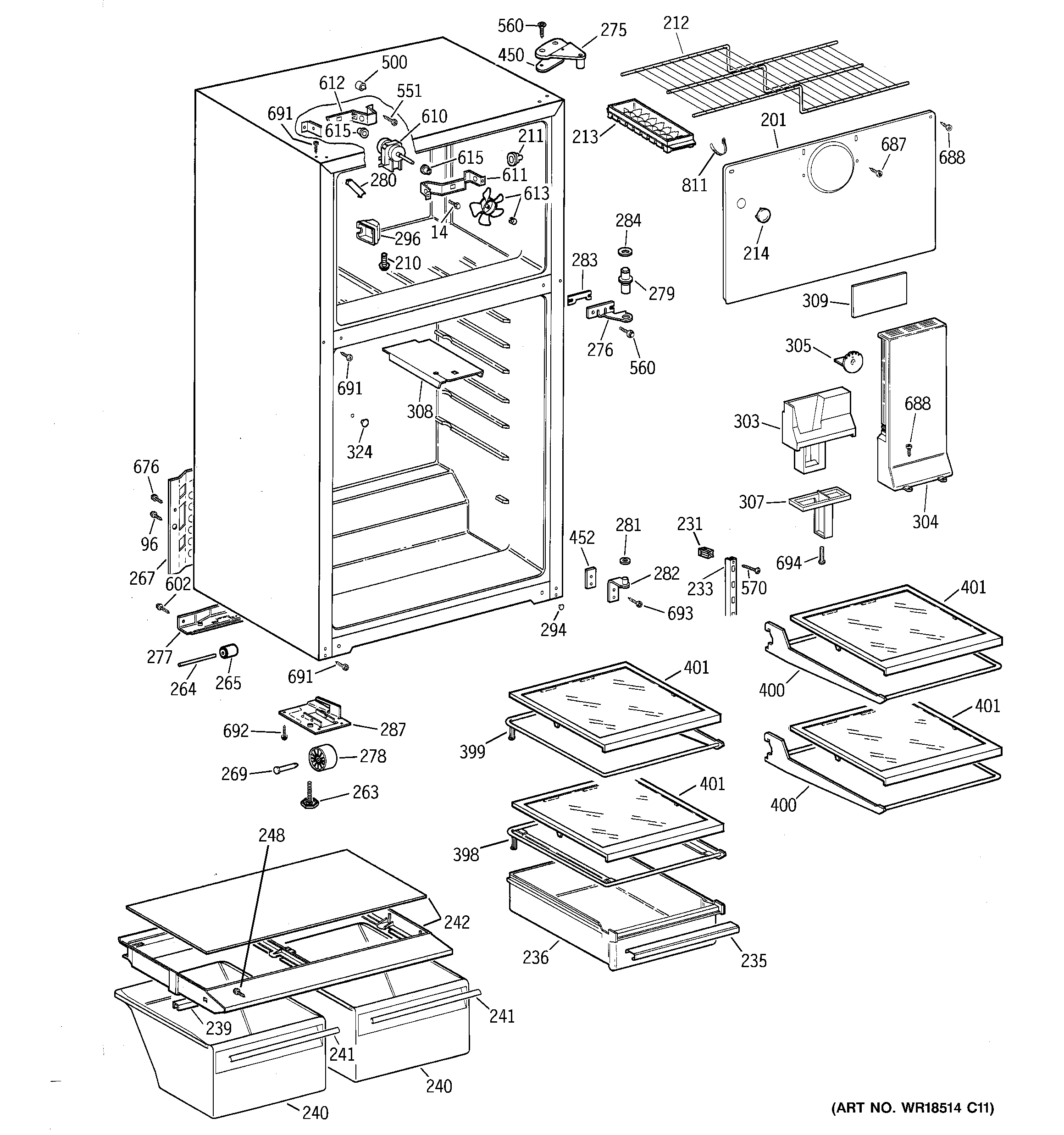 GE GTS16KBMERCC cabinet diagram