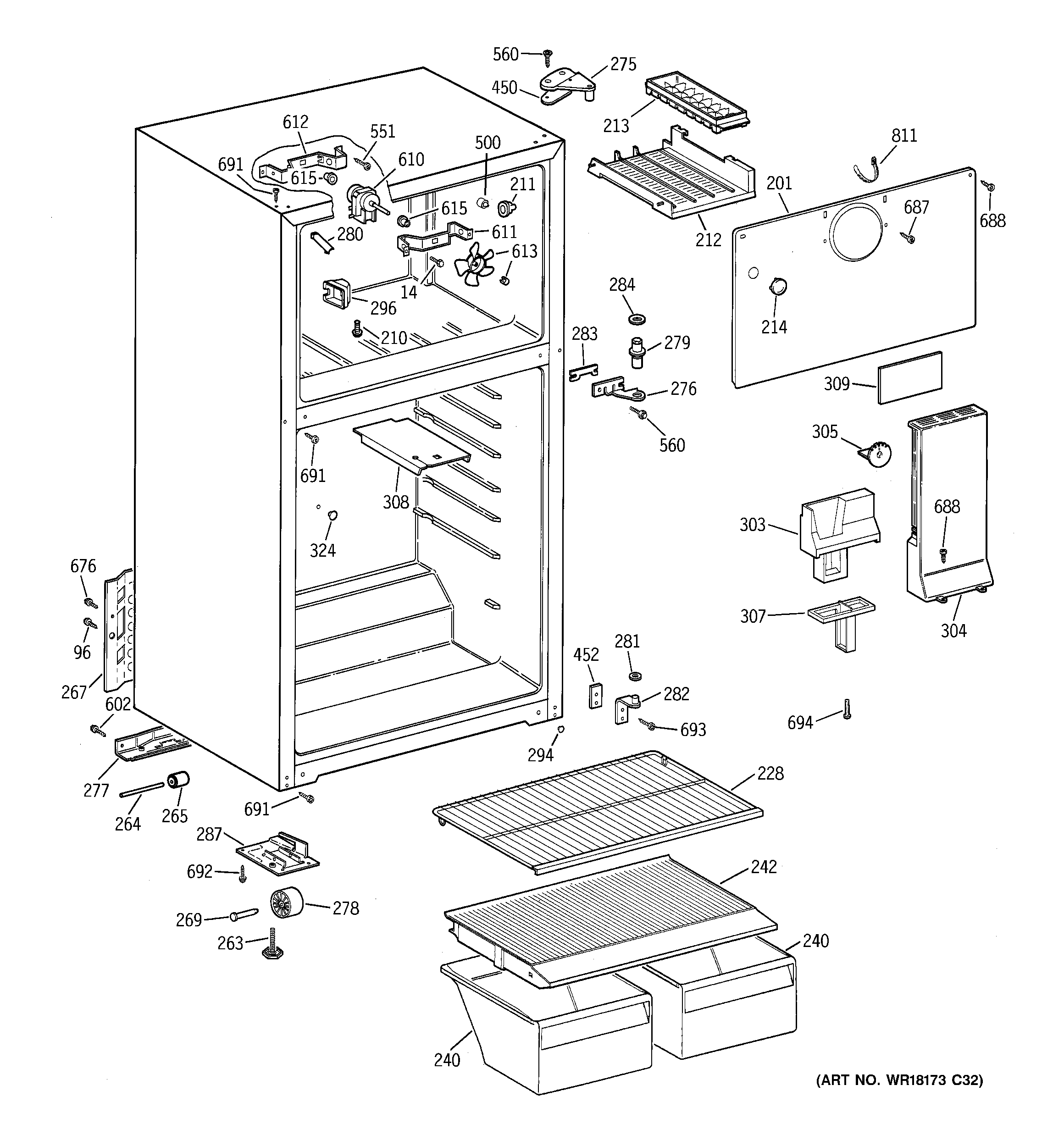 GE GTS17BBMELCC cabinet diagram