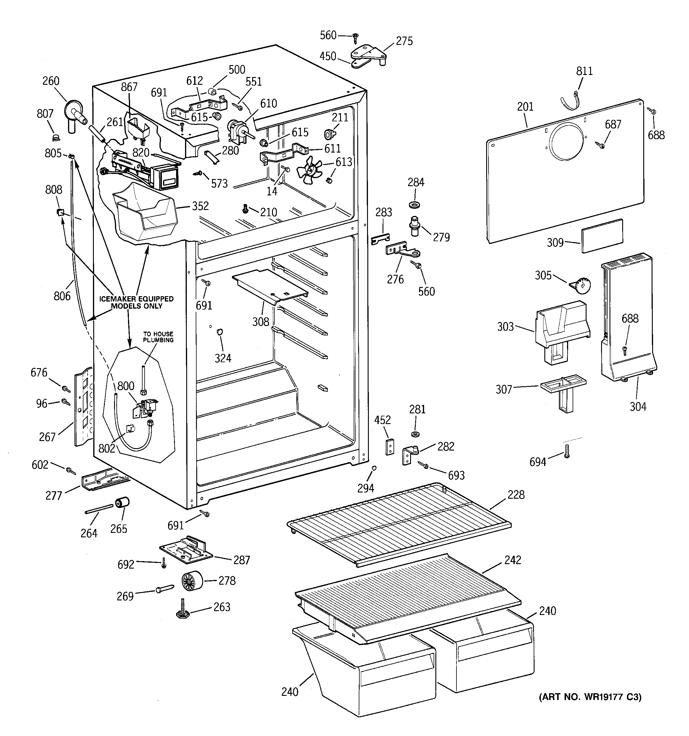 GE GTS17BCMERCC cabinet diagram