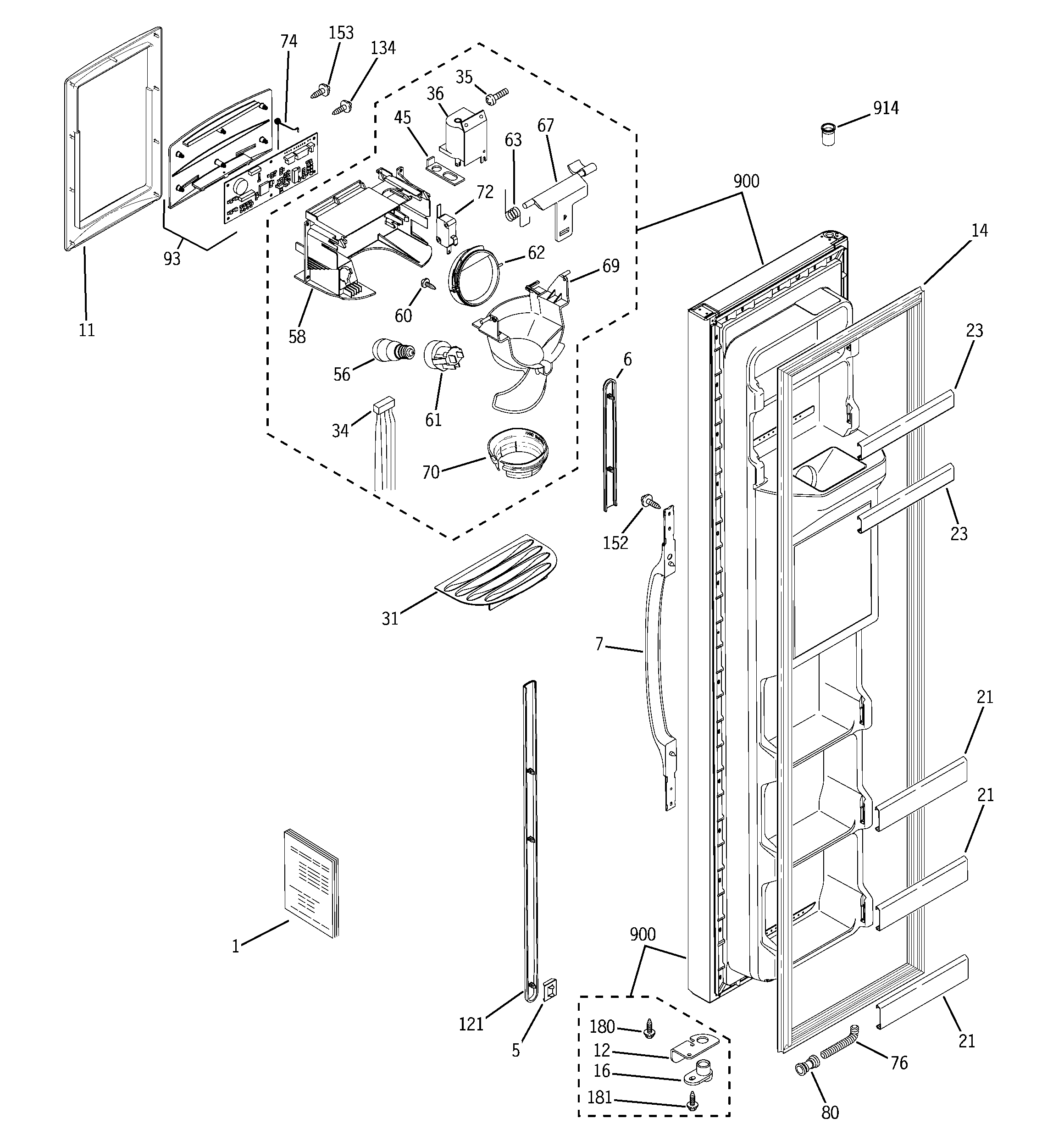 GE GSS25QGPBWW freezer door diagram