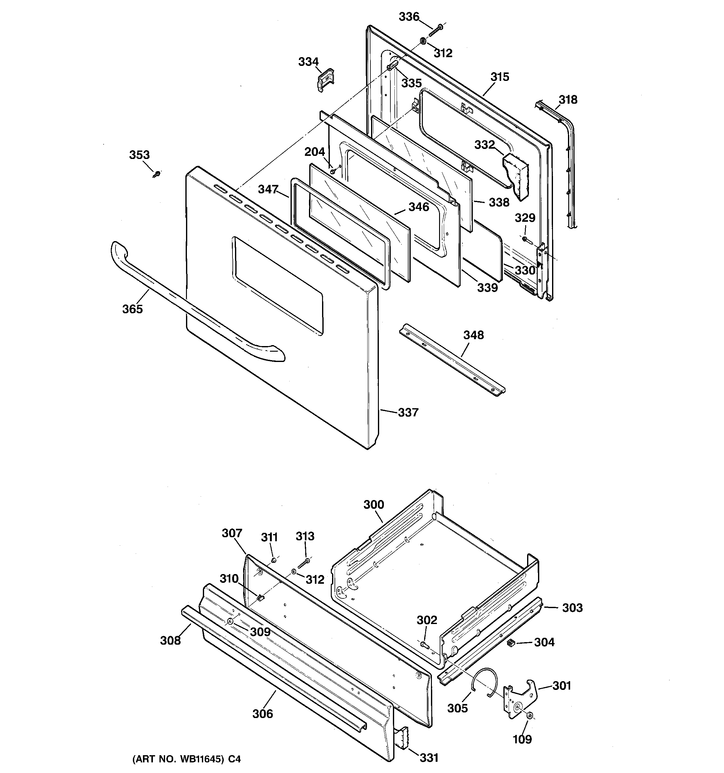 GE JGBS07PEH1WW door & drawer parts diagram