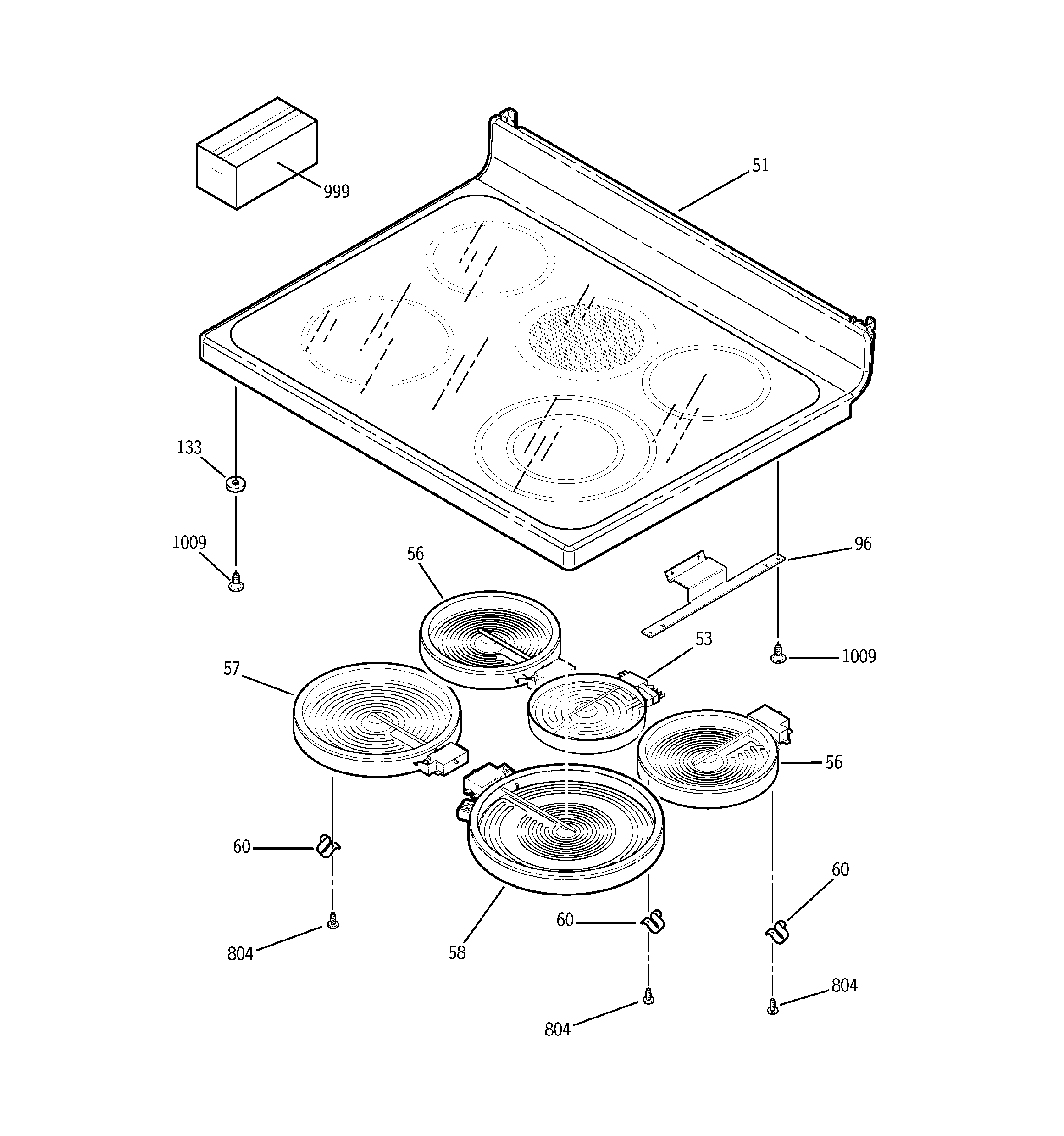 GE JBP80WF1WW cooktop diagram