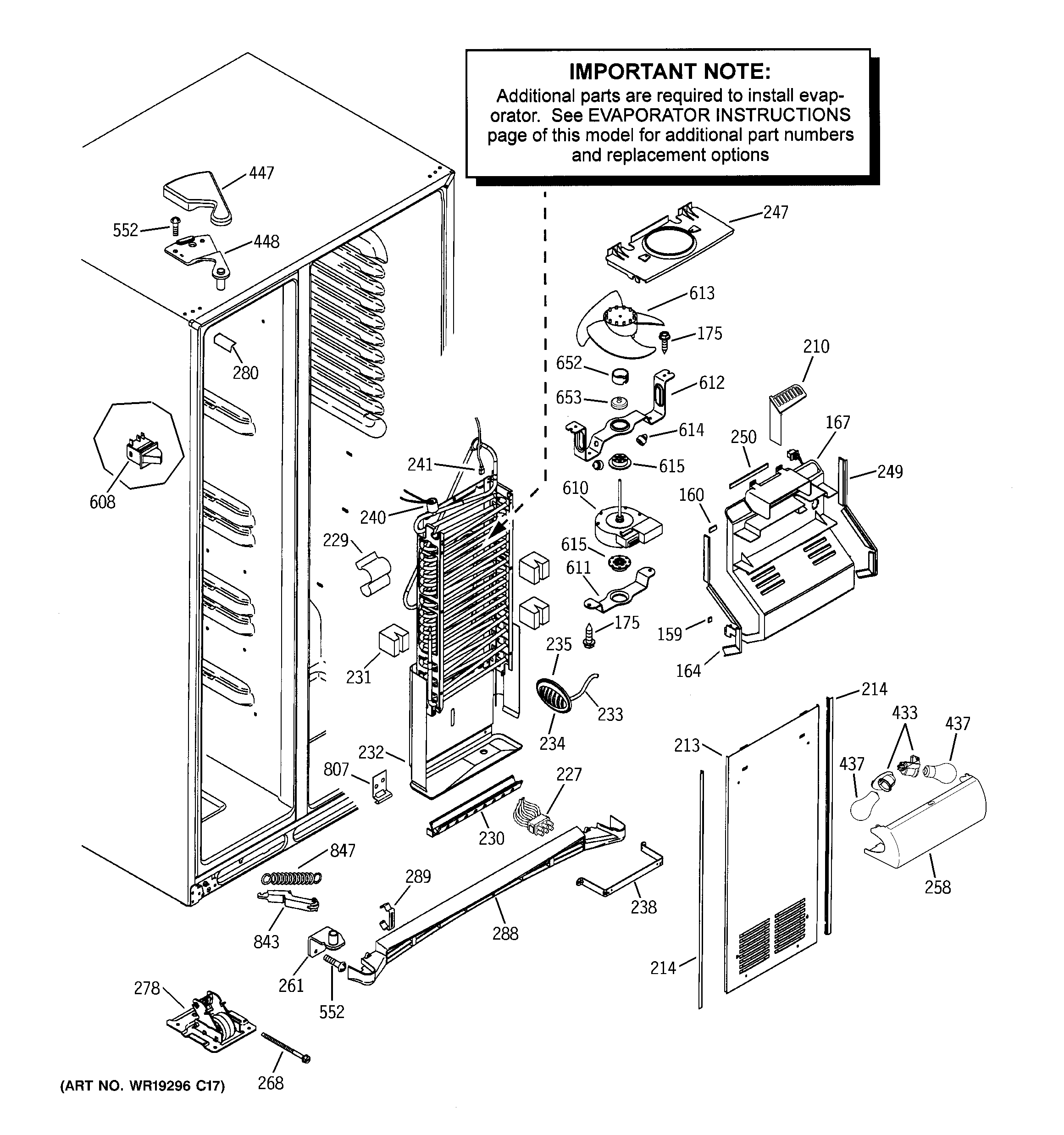 GE ESS25LGPACC freezer section diagram