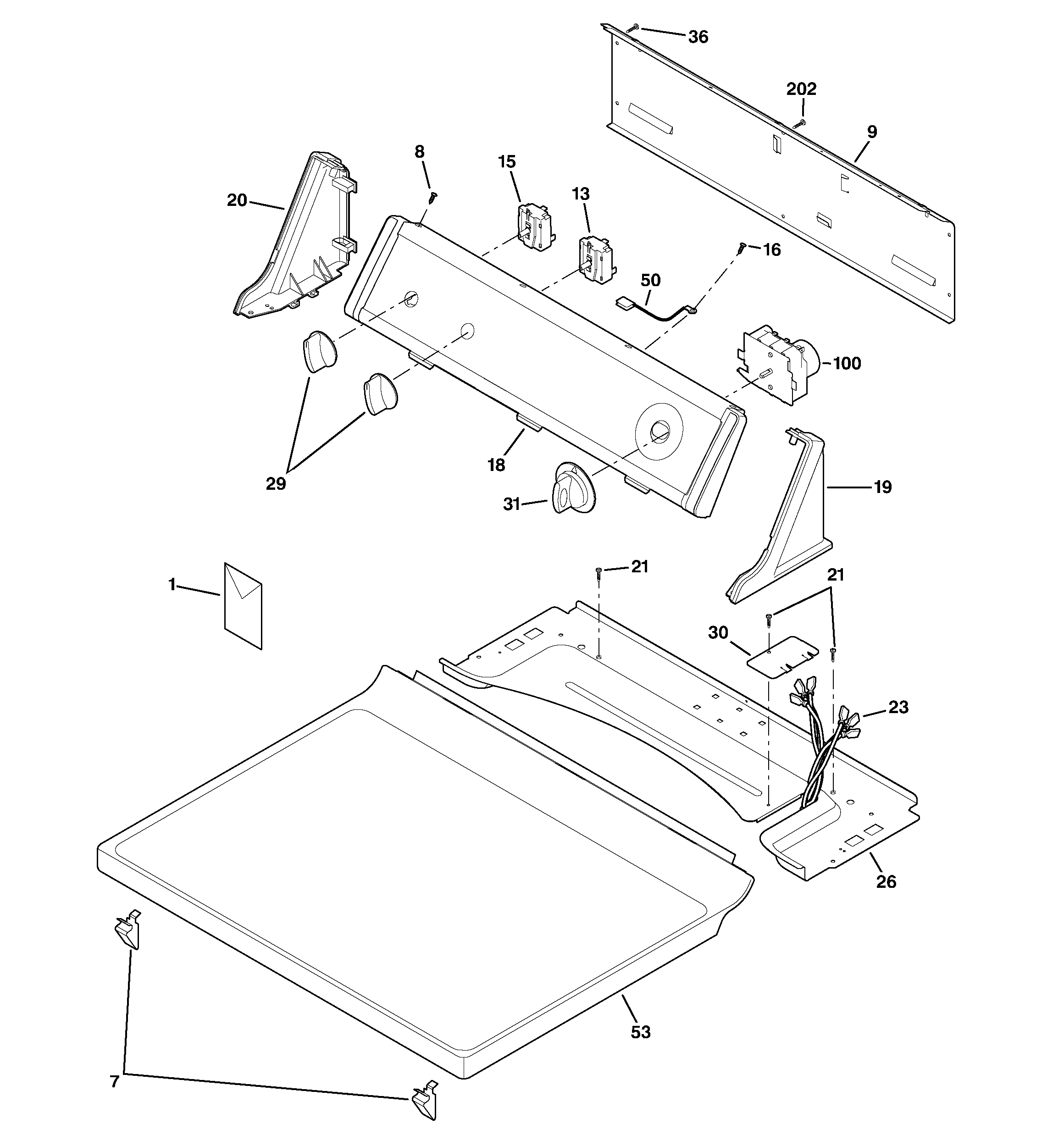 GE DBL333GB5WW controls & top panel diagram
