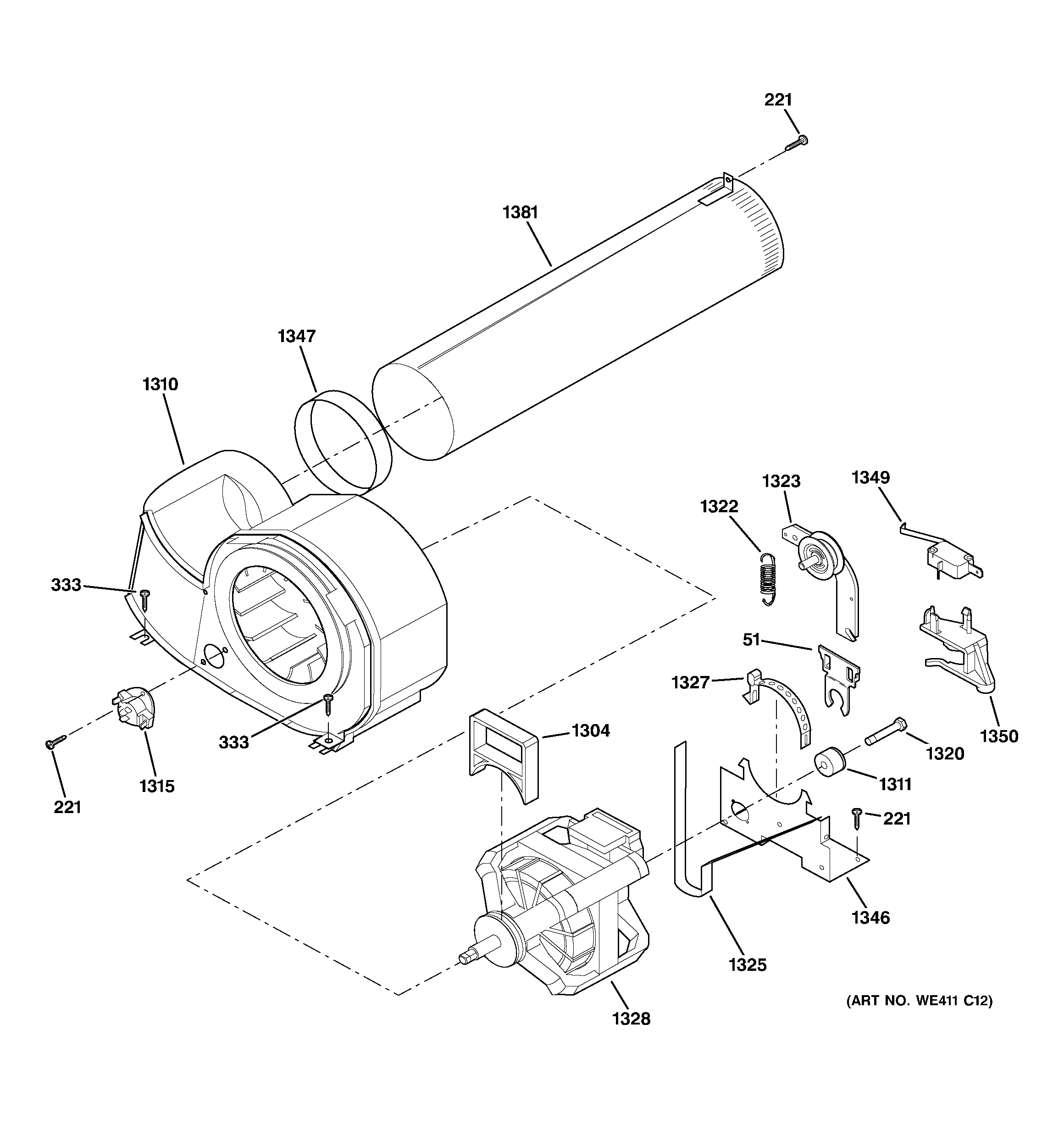 GE DBL333GB5WW motor diagram