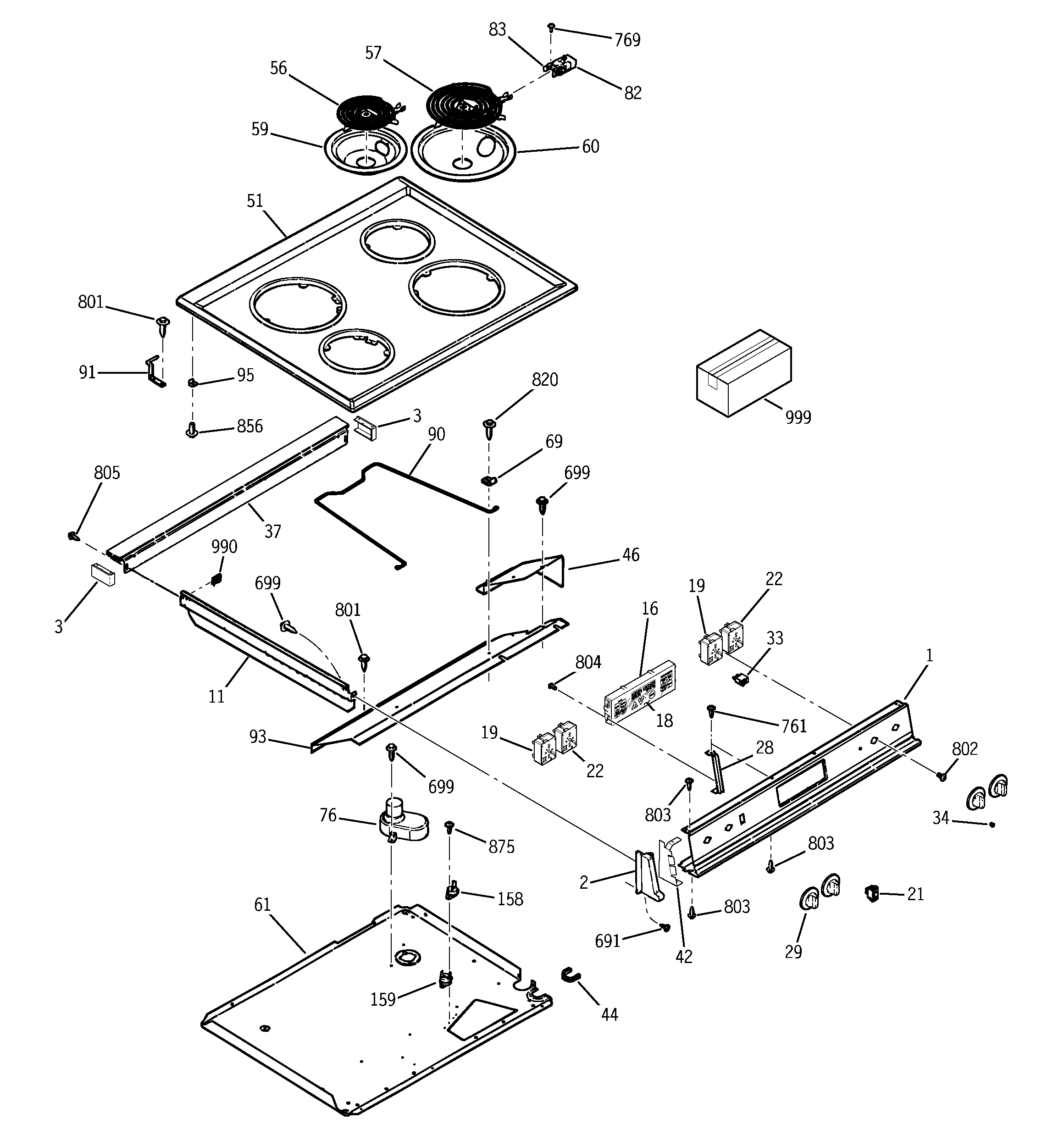 GE JSP34WD3WW control panel & cooktop diagram