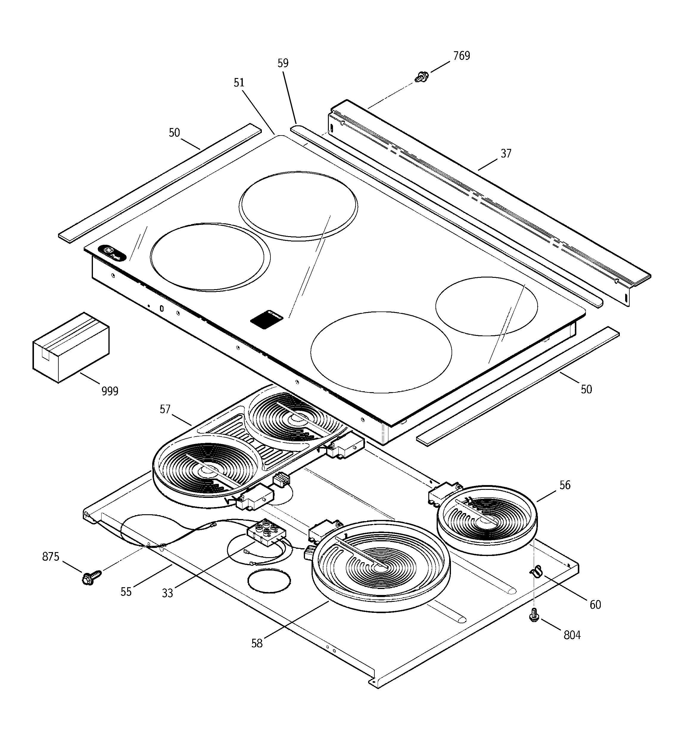 GE JSP57BF3BB cooktop diagram
