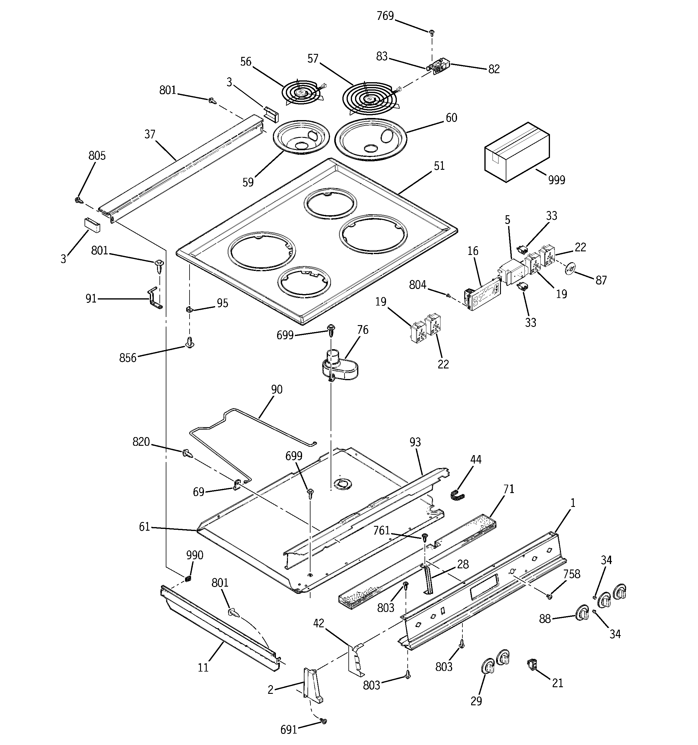 GE JSS26BD2BB control panel & cooktop diagram
