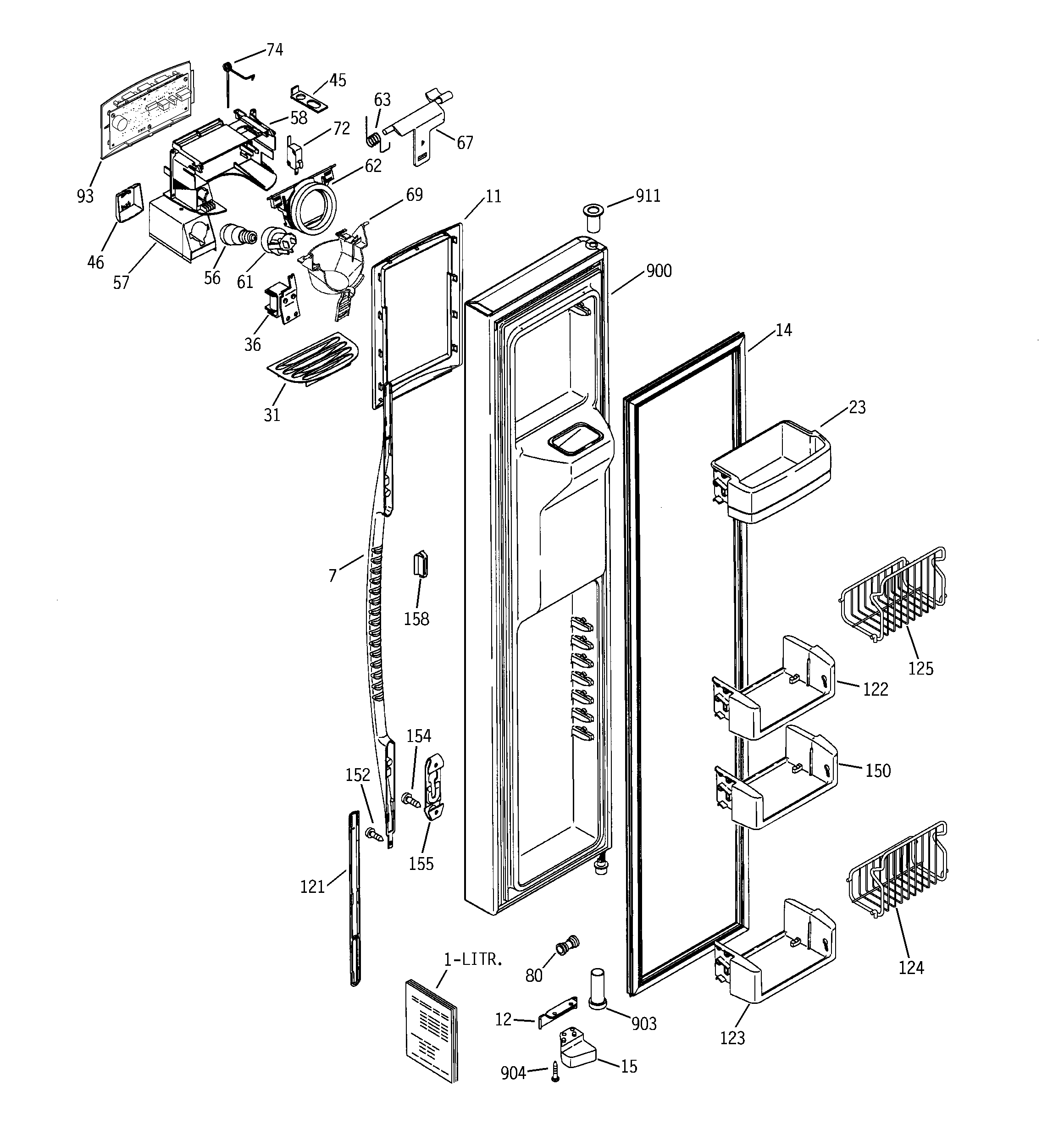 GE PSG25NGMHCWW freezer door diagram