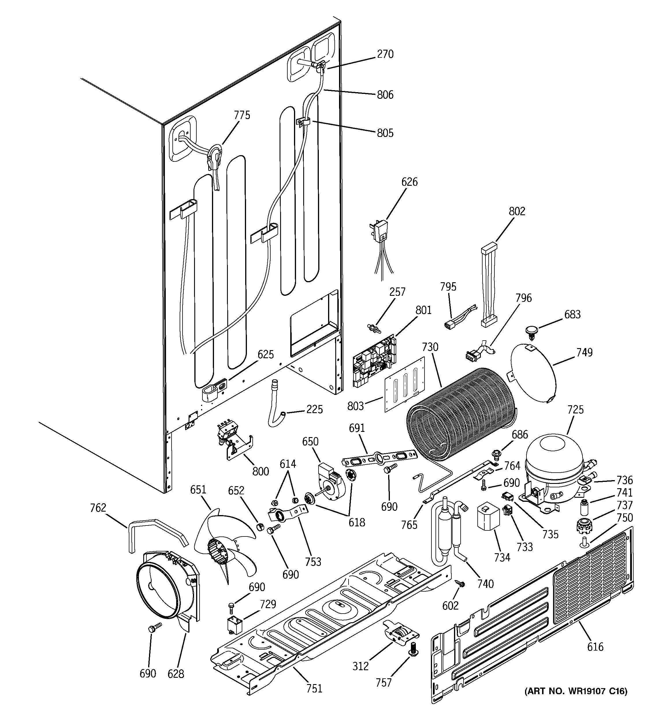GE PSG25NGMHCWW sealed system & mother board diagram
