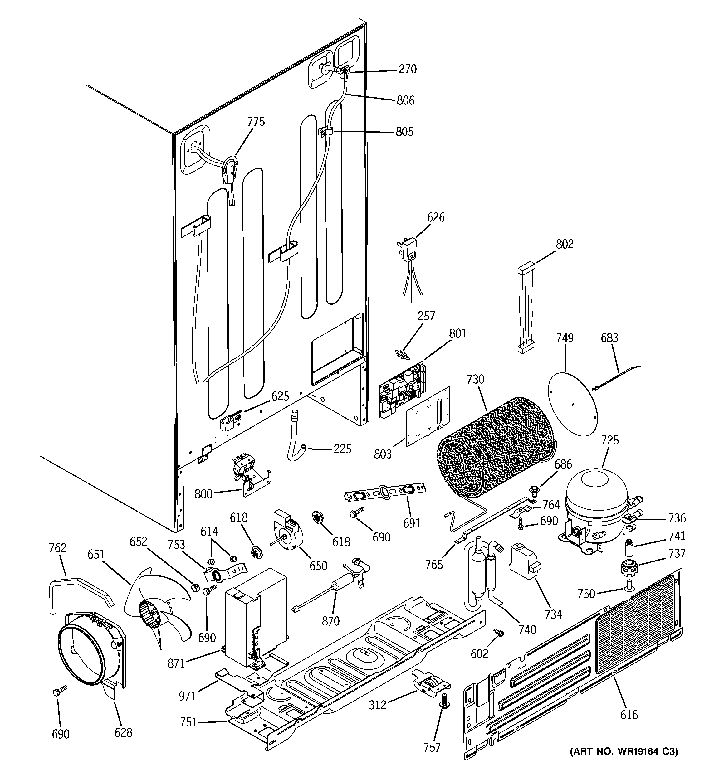 GE PSH23SGPABS sealed system & mother board diagram