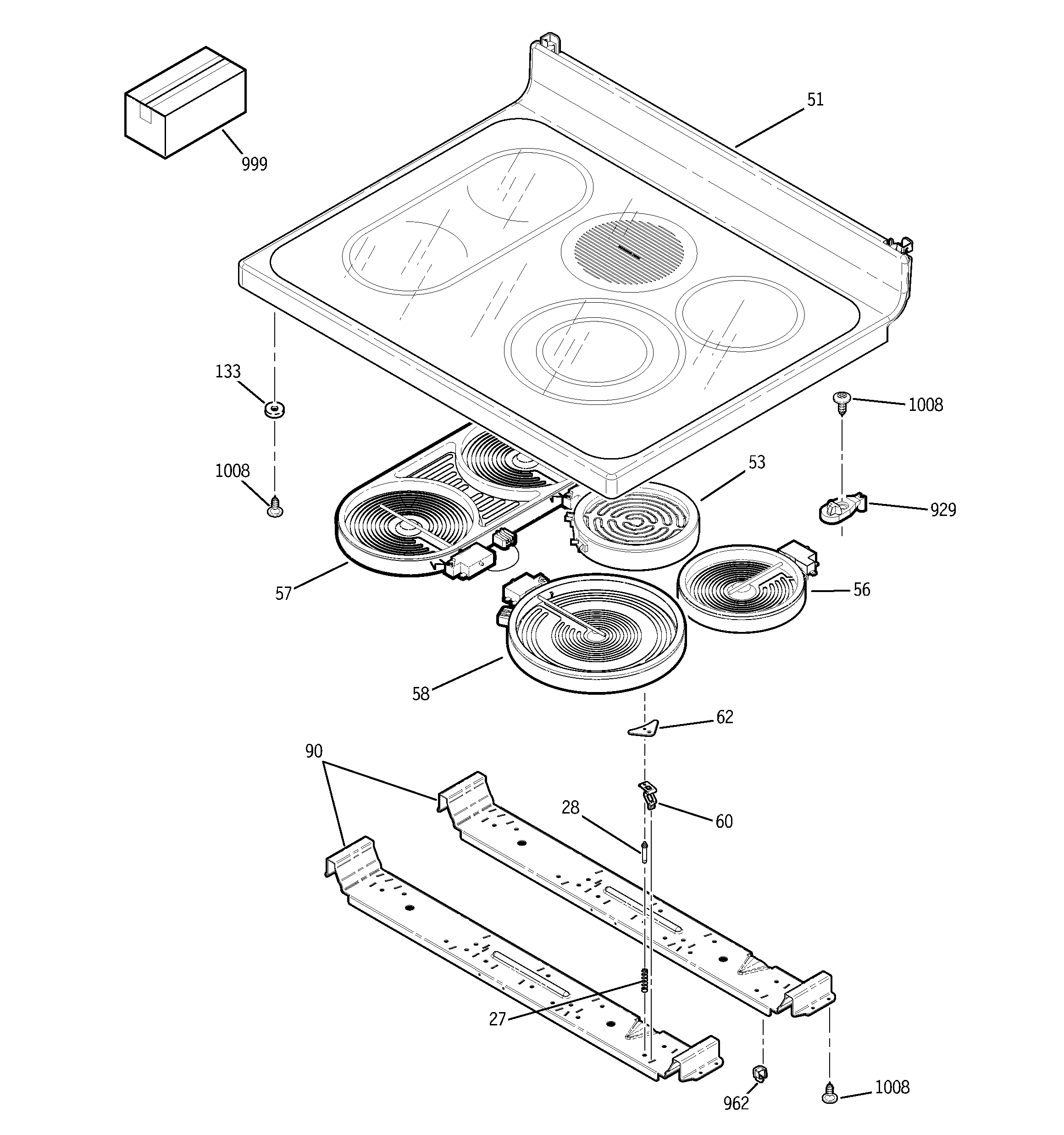 GE JBP82TF2WW cooktop diagram