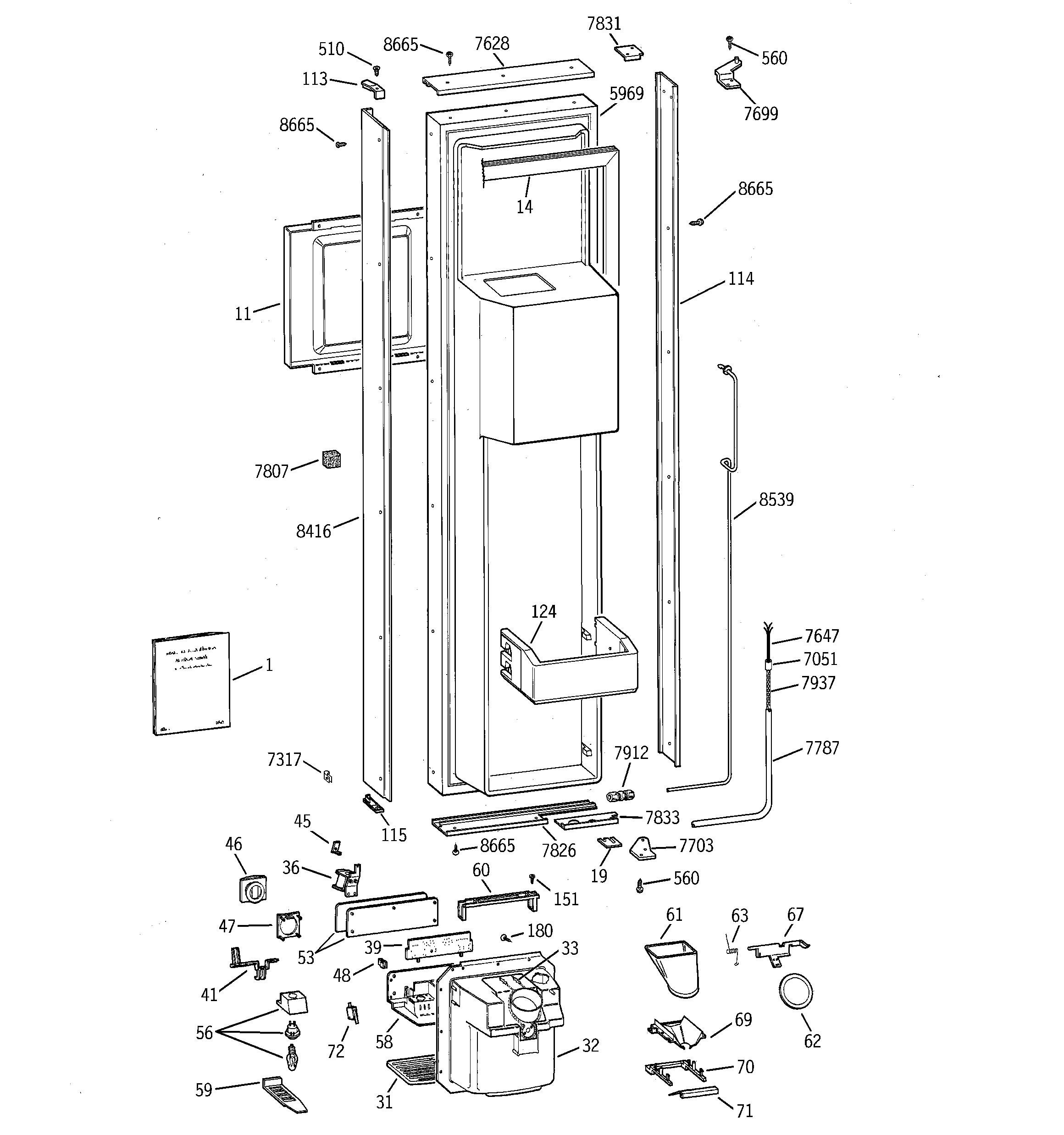 GE ZISW42DXA freezer door diagram