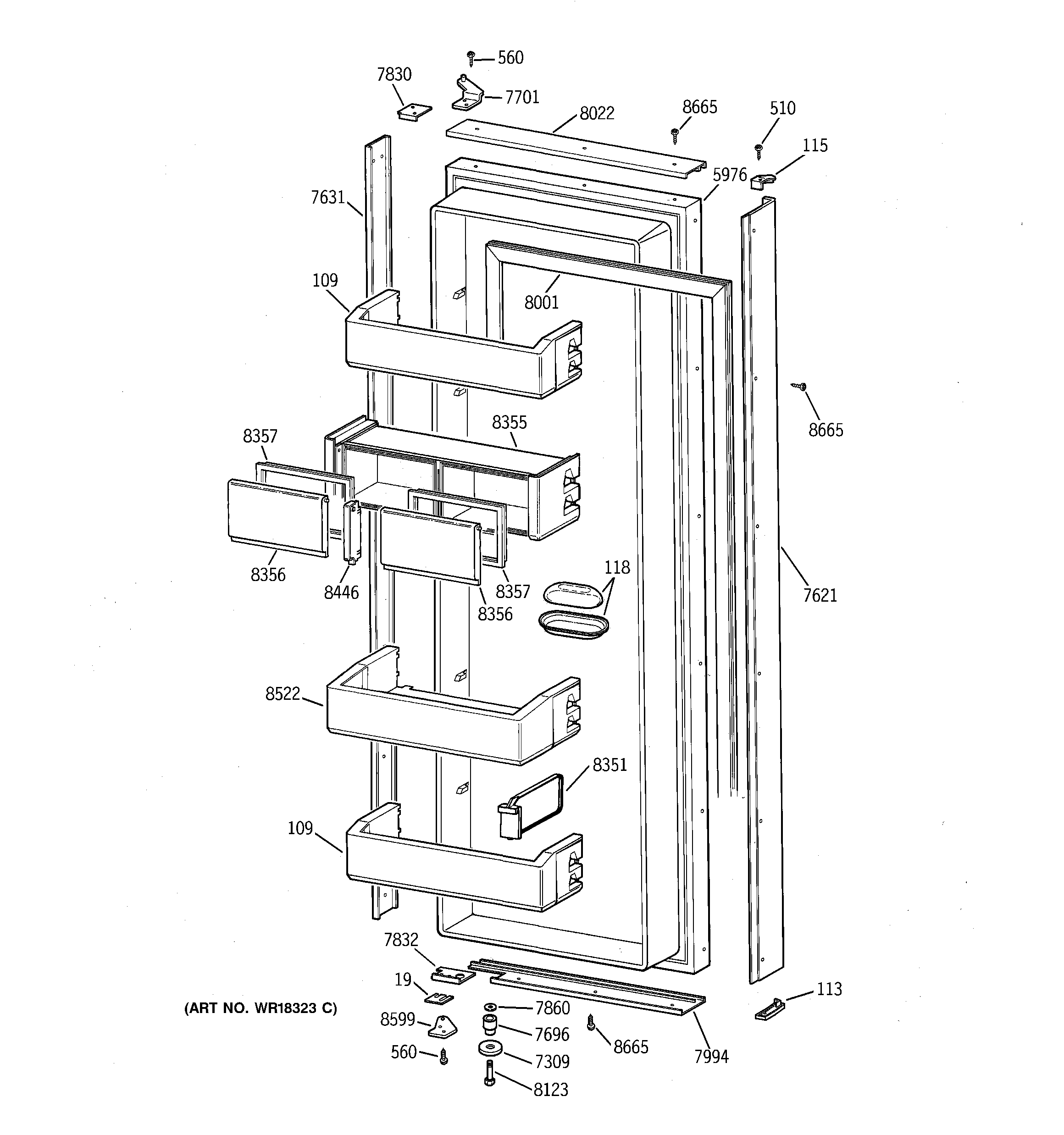 GE ZISW42DXA fresh food door diagram