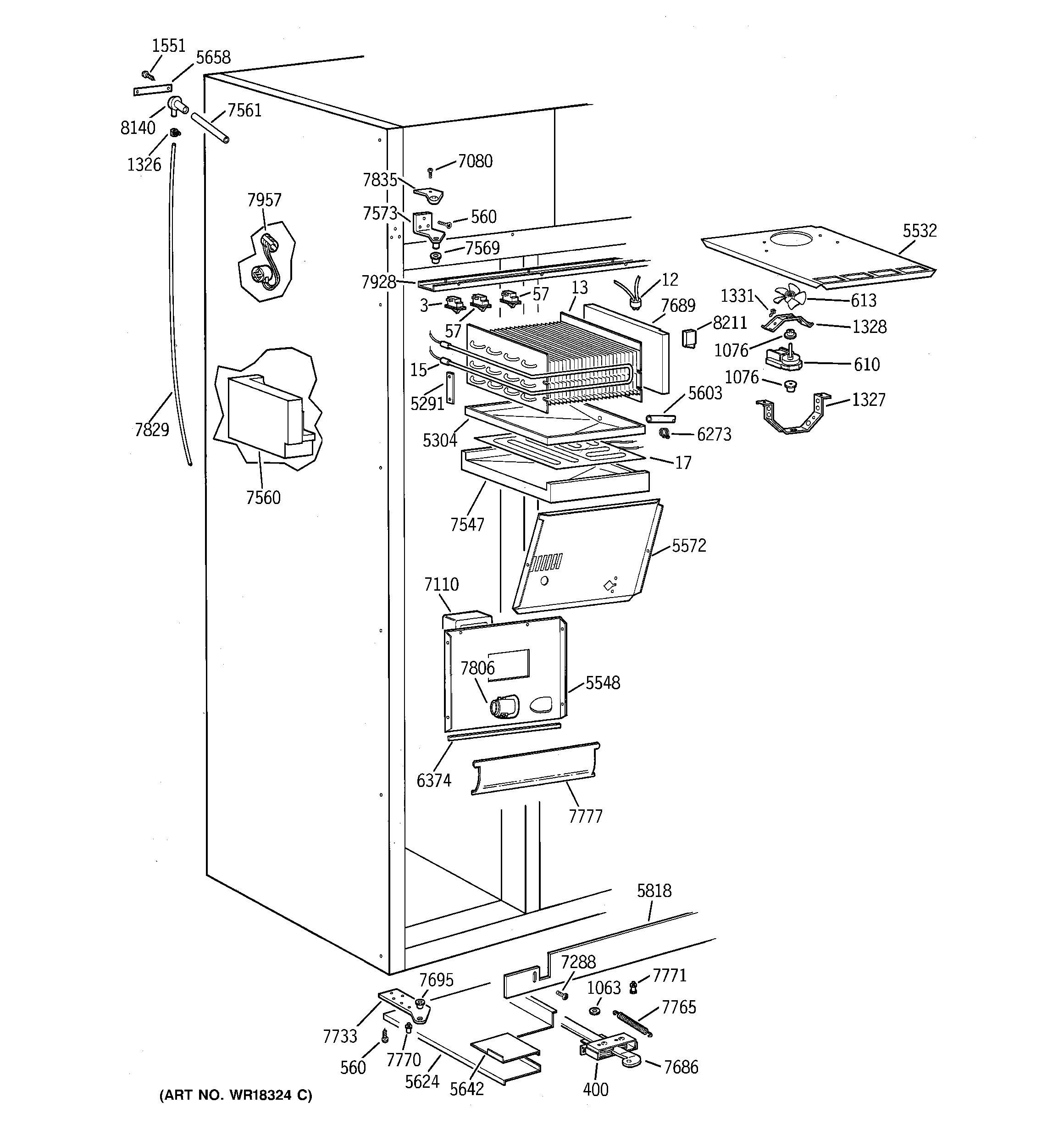 GE ZISW42DXA freezer section diagram