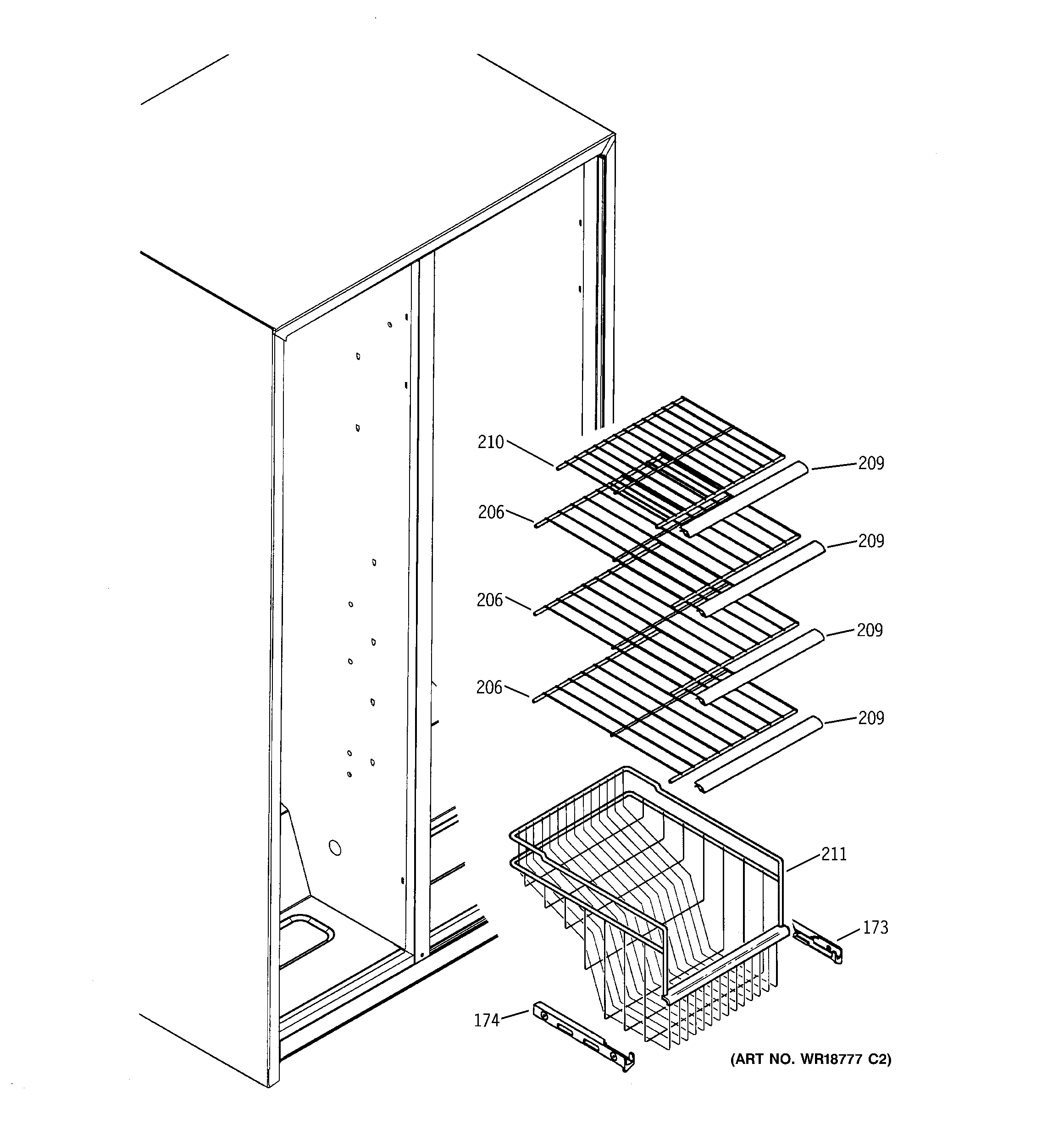 GE GST22KGMBCC freezer shelves diagram