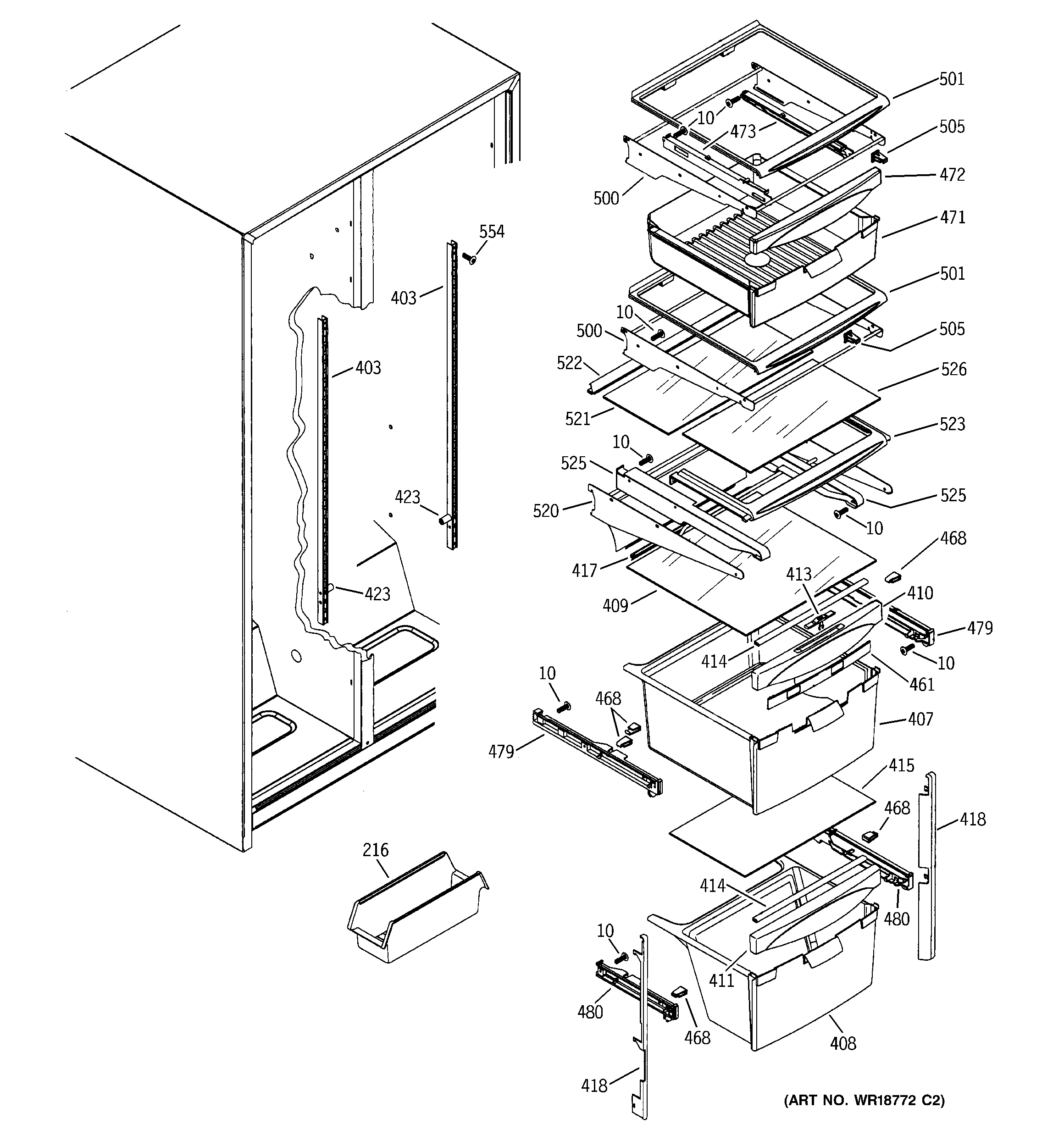 GE GST22KGMBCC fresh food shelves diagram