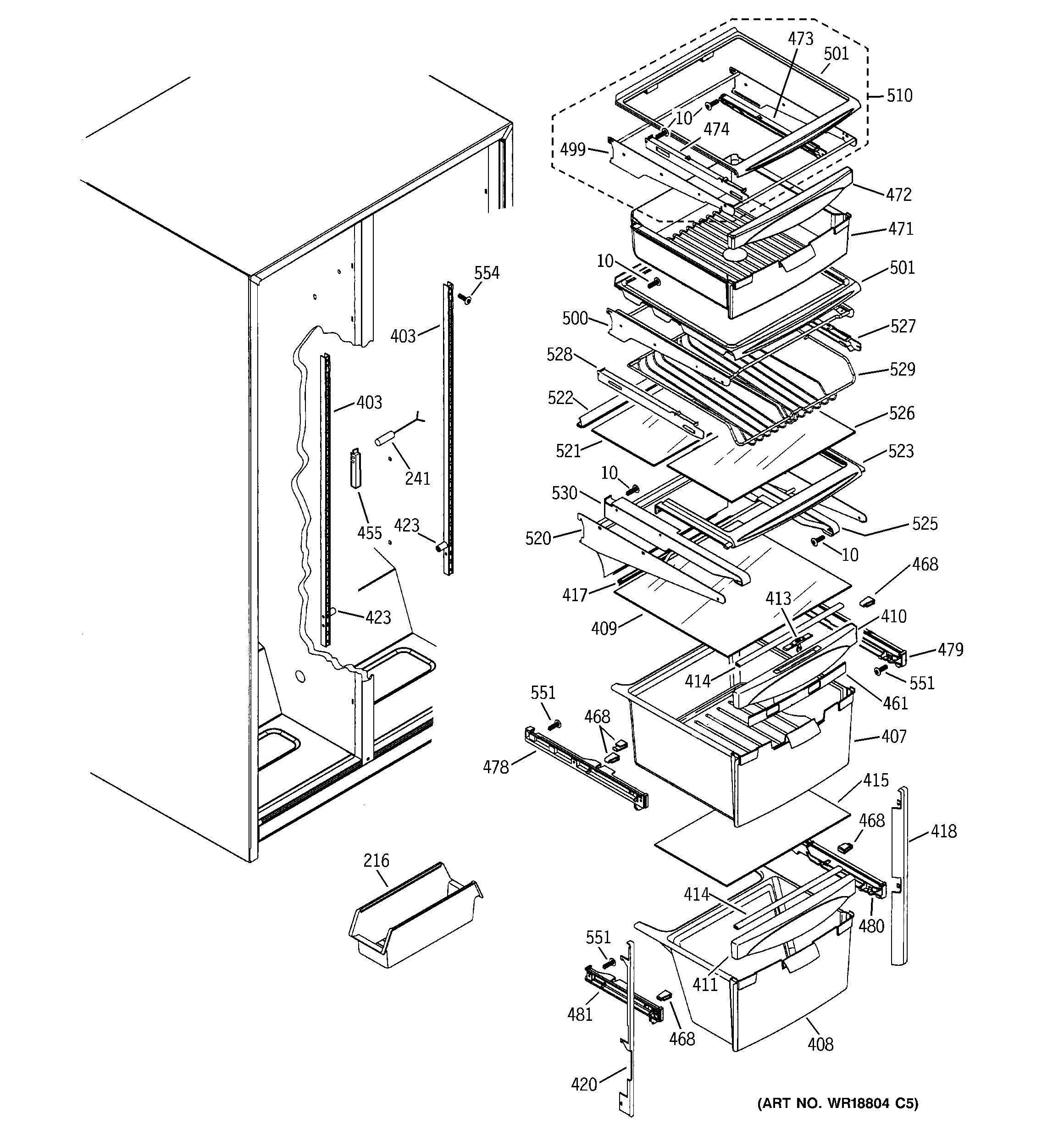 GE ESH22XGPACC fresh food shelves diagram