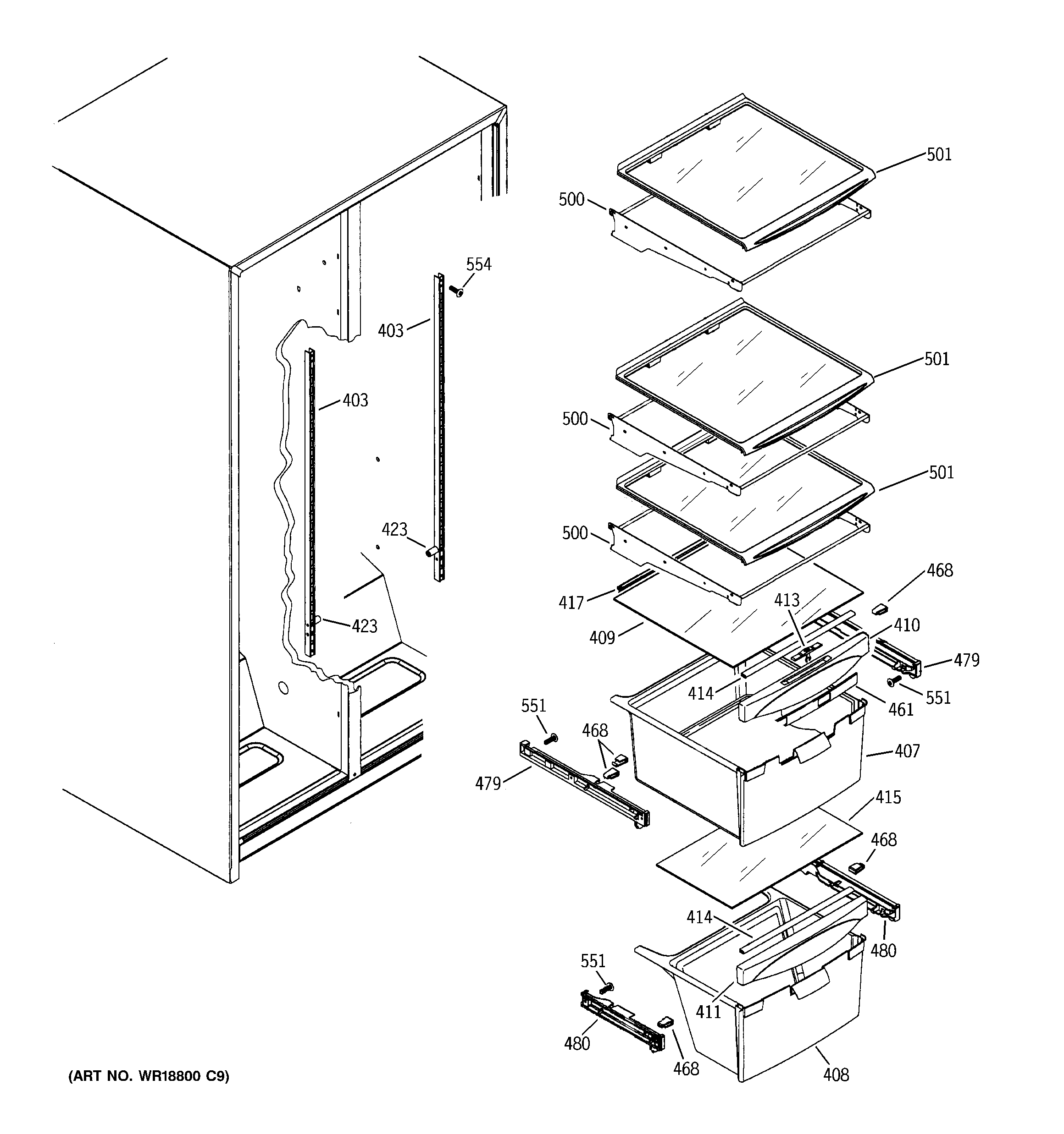 GE GSS25VFPACC fresh food shelves diagram
