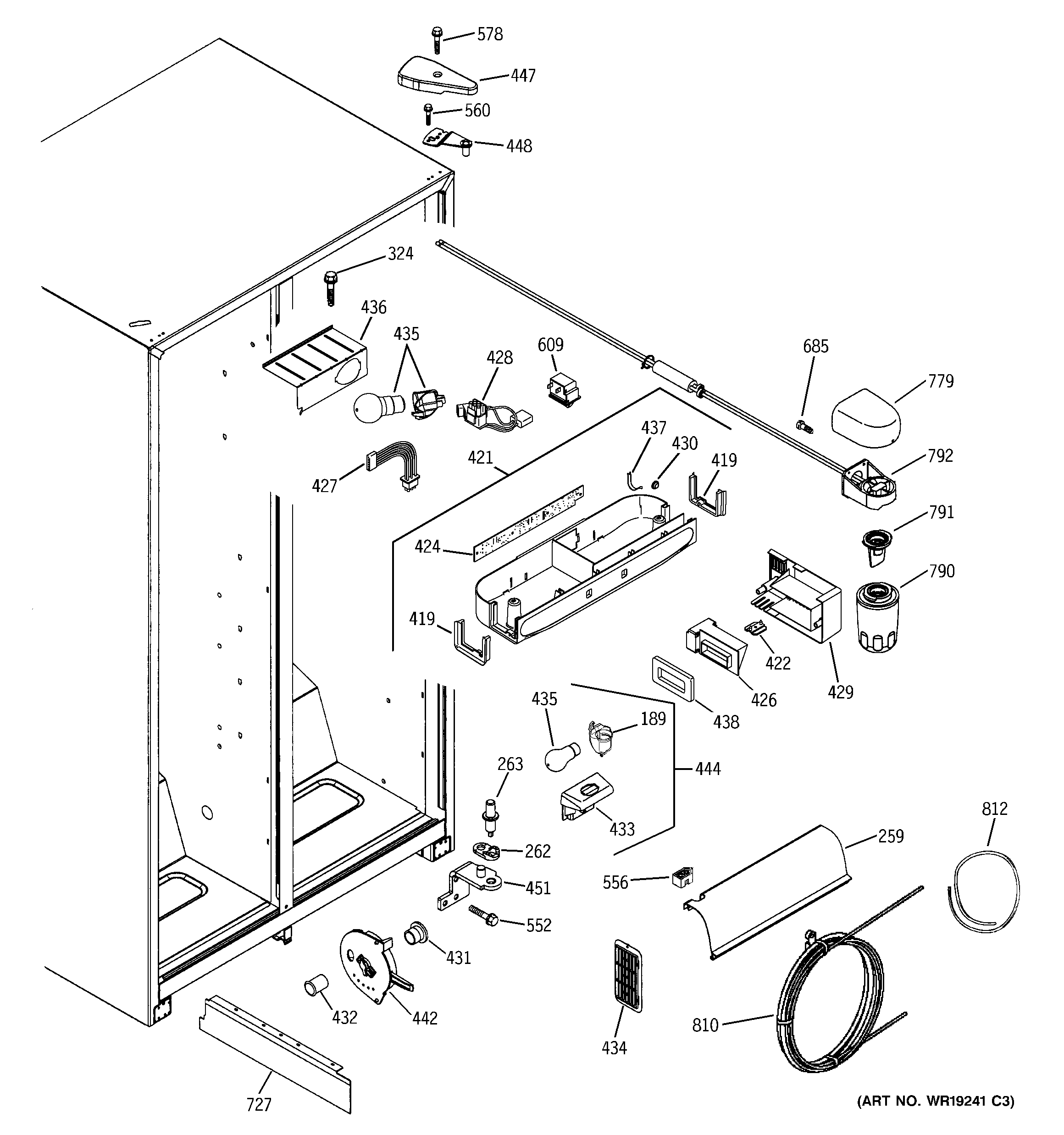 GE GSS25WGPABB fresh food section diagram