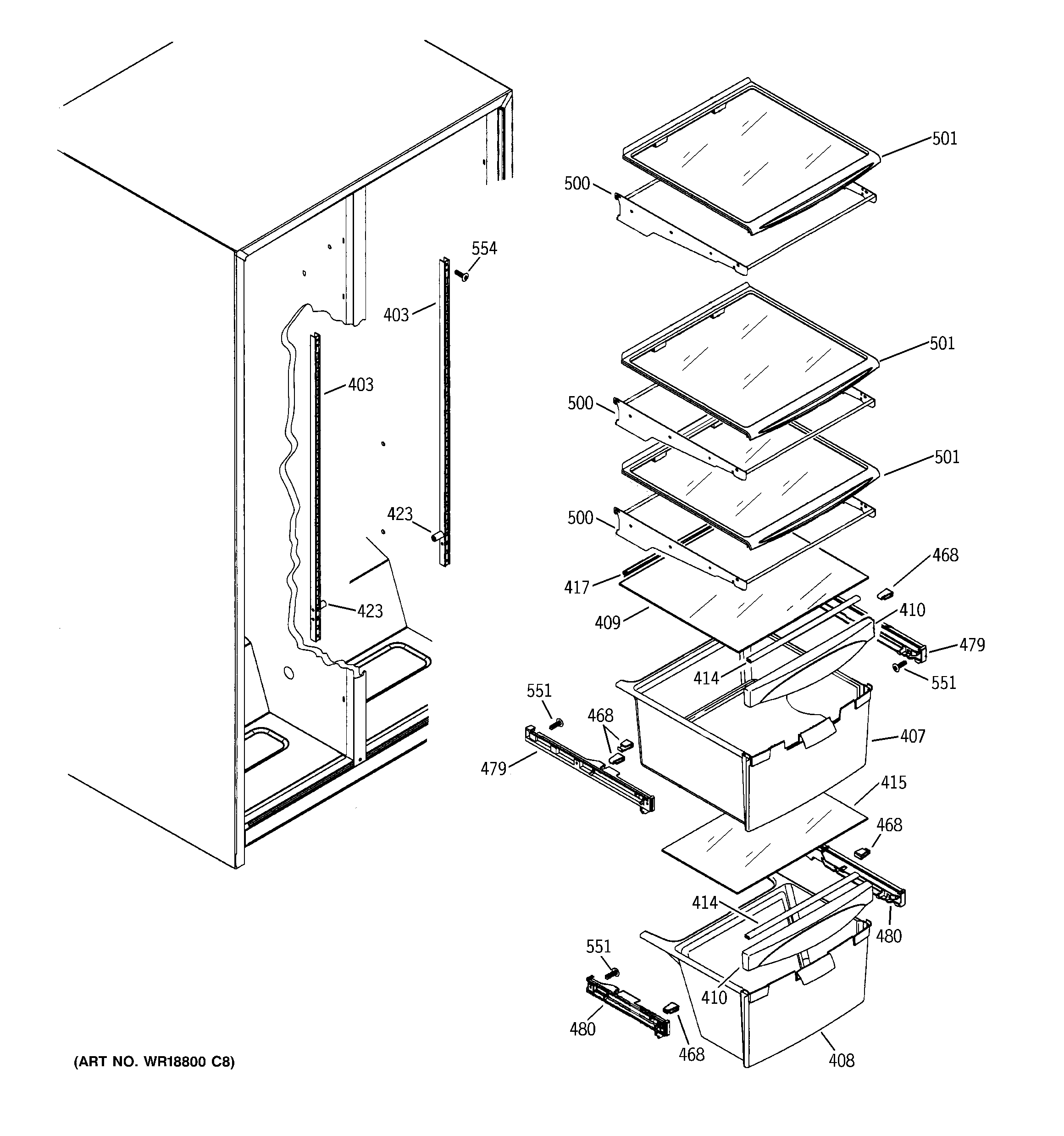 GE GST22JEPACC fresh food shelves diagram
