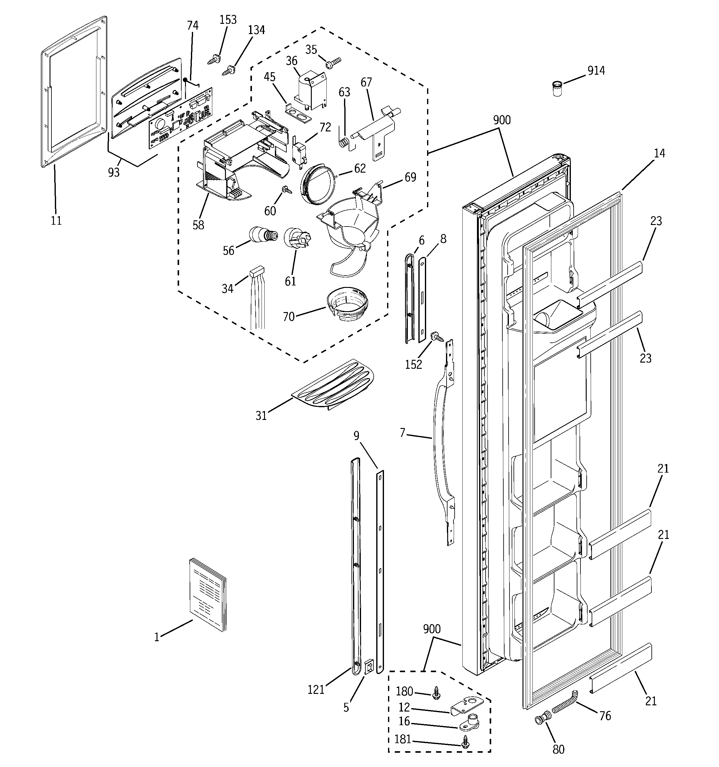 GE GSS22WGPBWW freezer door diagram