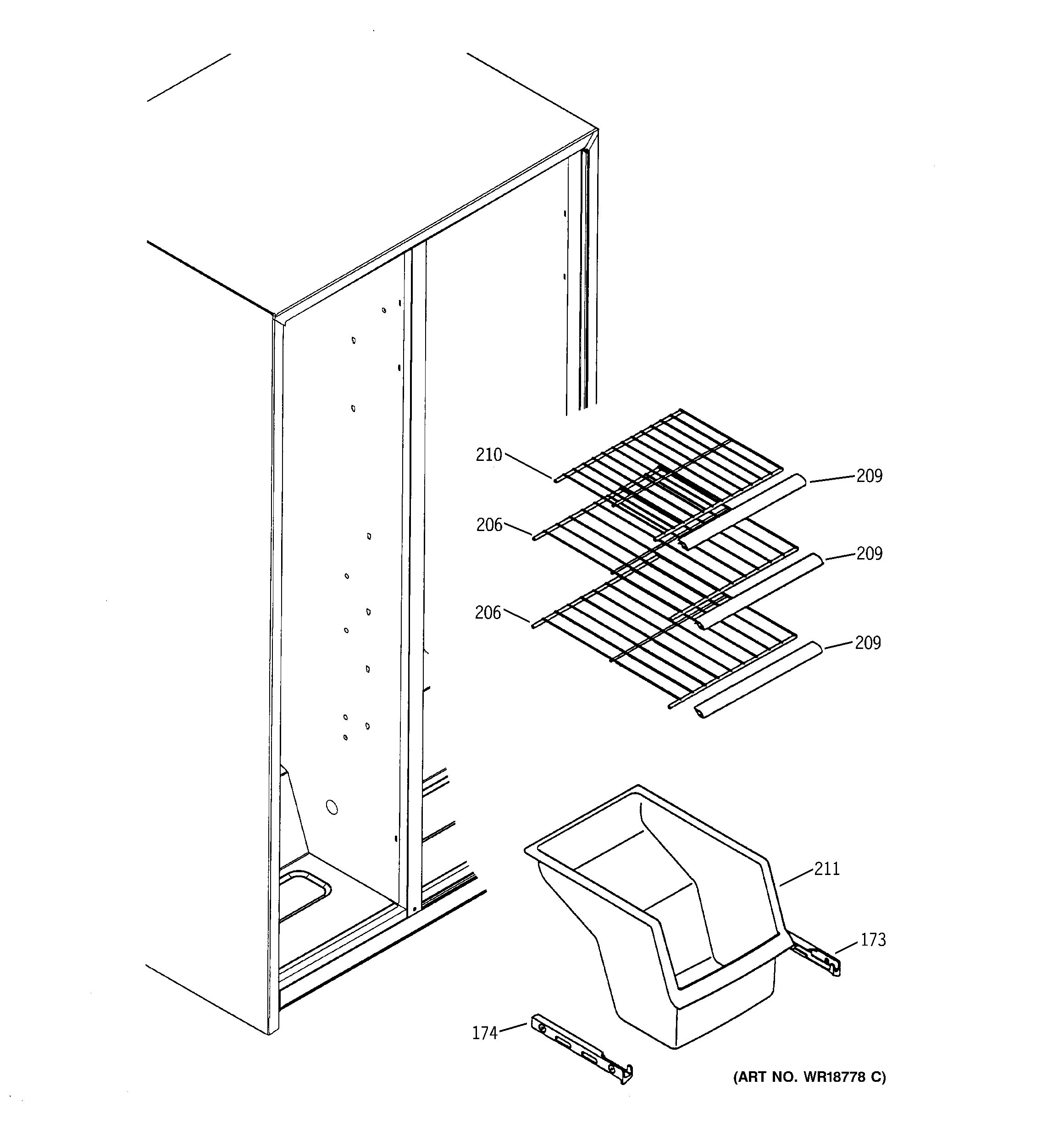 GE GST20IEMACC freezer shelves diagram