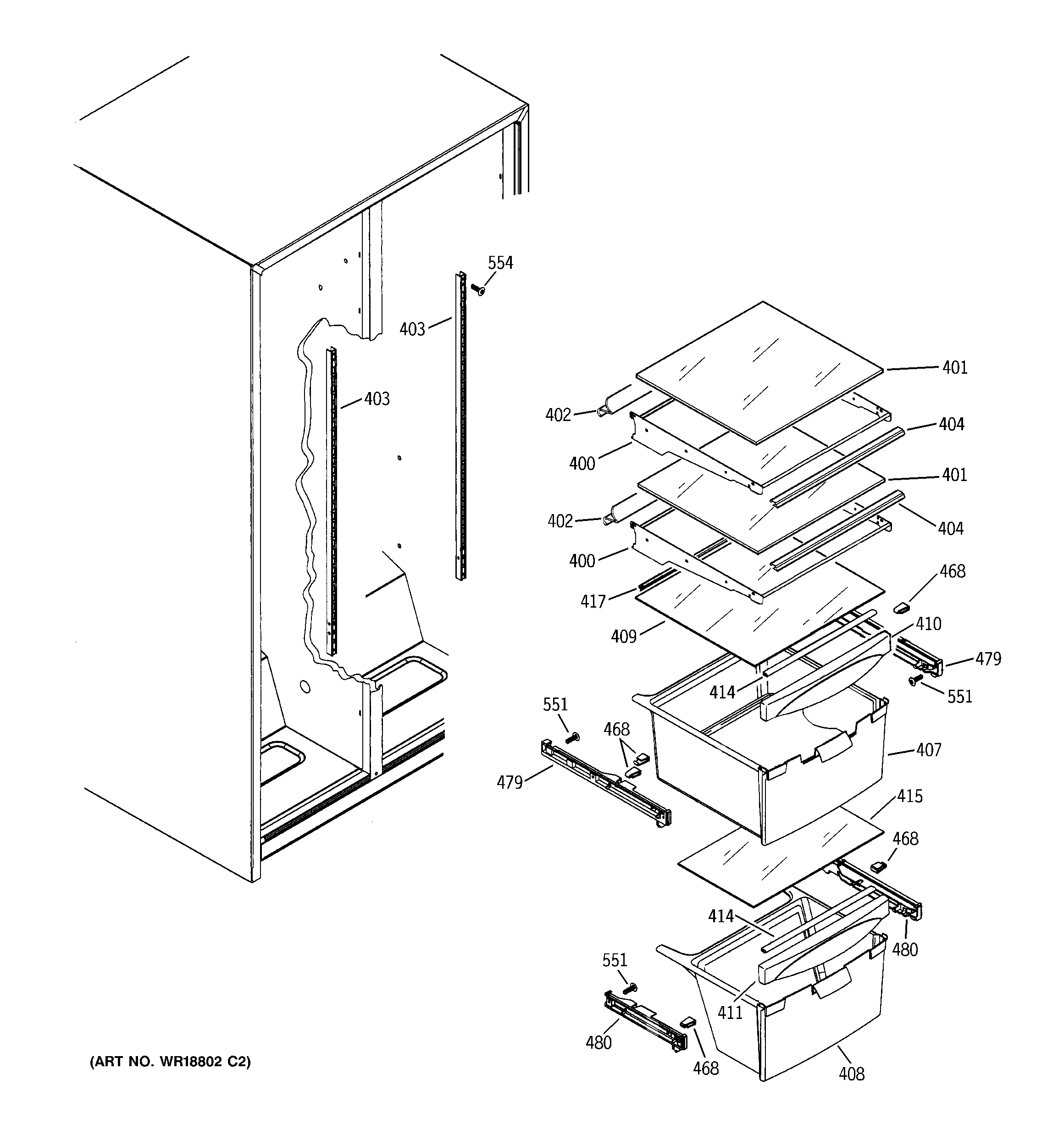 GE GST20IEMACC fresh food shelves diagram
