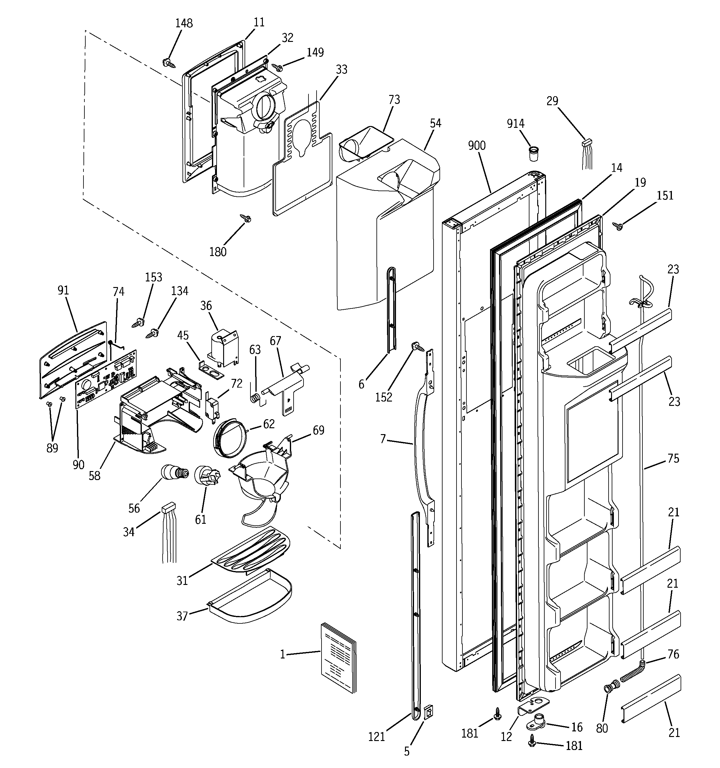 GE GST20IEMCWW freezer door diagram