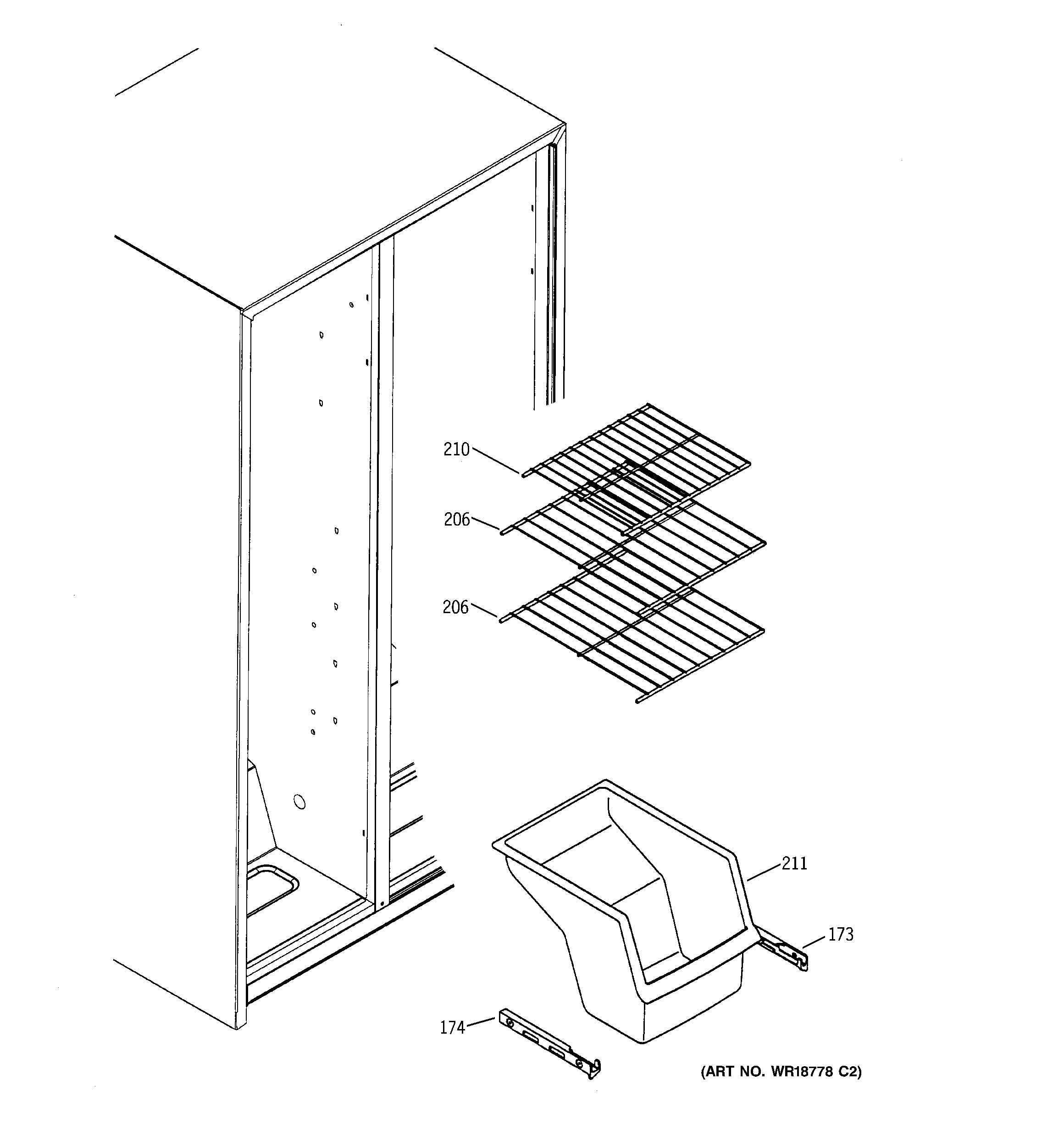 GE GST20IEMCWW freezer shelves diagram