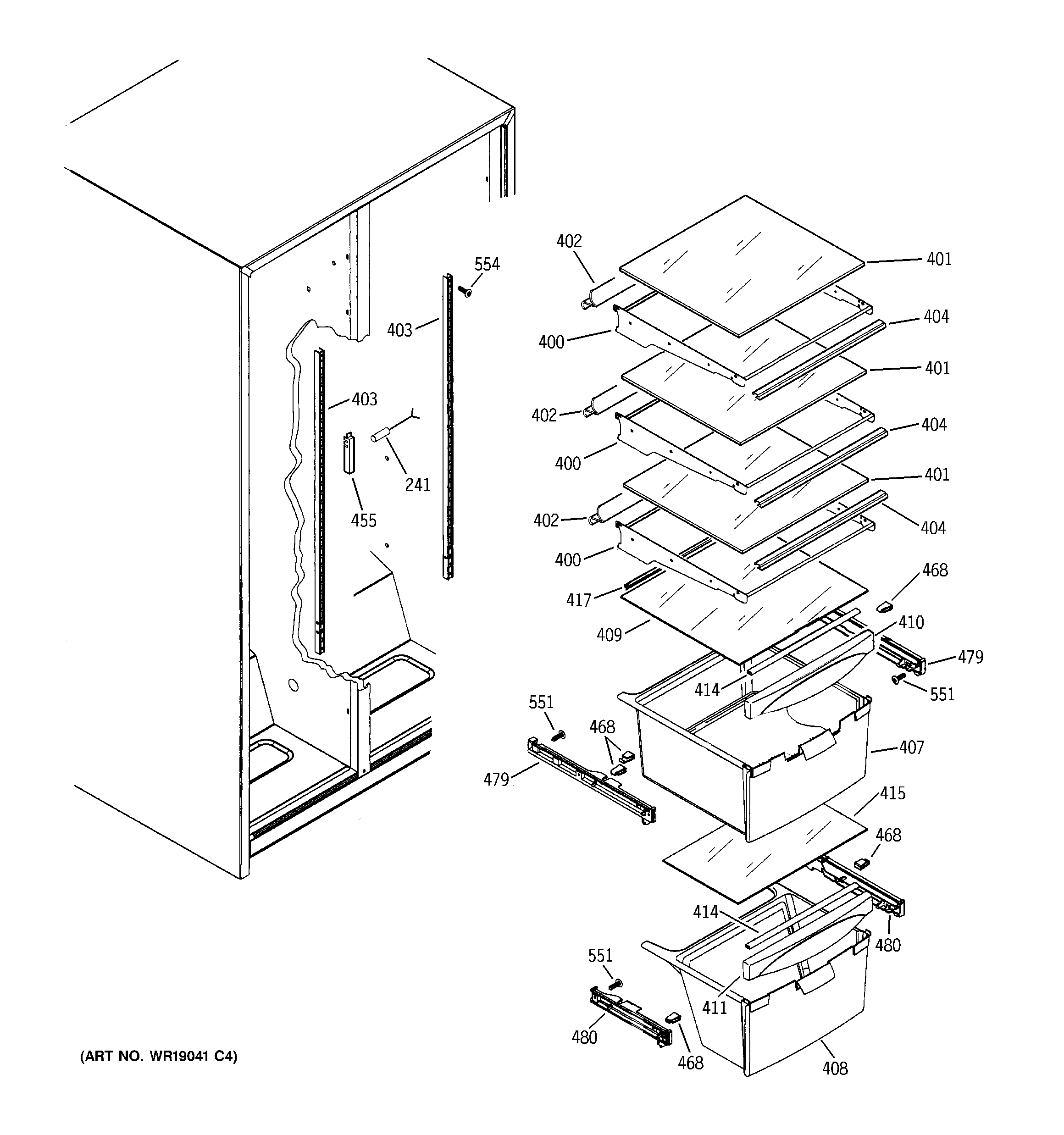 GE GST20IEMCWW fresh food shelves diagram
