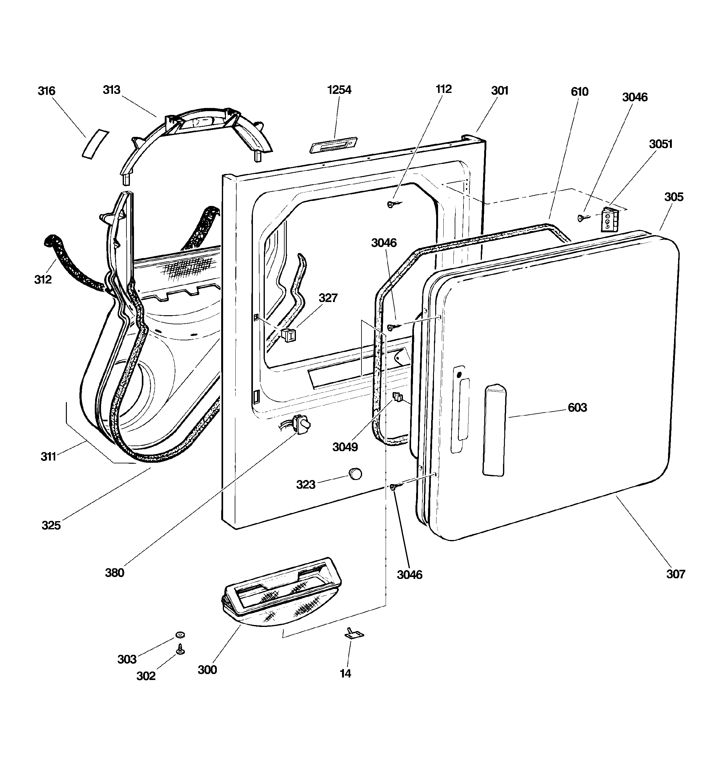 GE DCCB330ED0KC front panel & door diagram