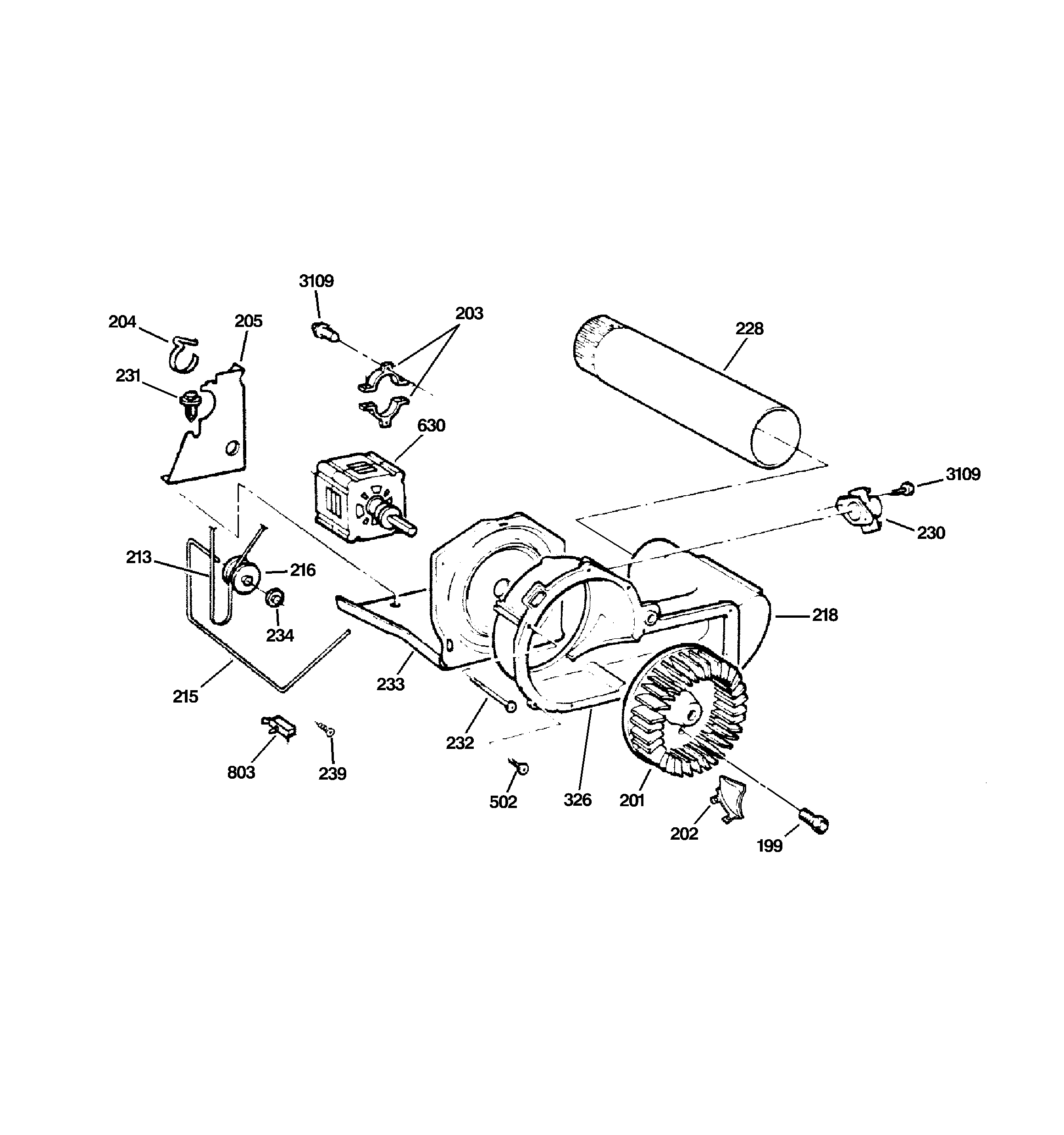 GE DCCB330ED0KC blower & drive assembly diagram