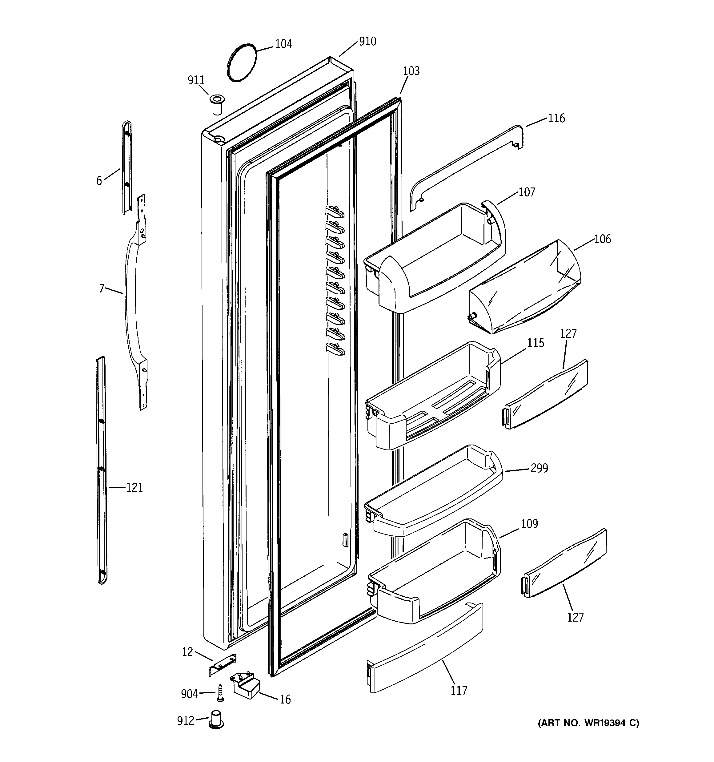 GE GCG21IEMHFWW fresh food door diagram