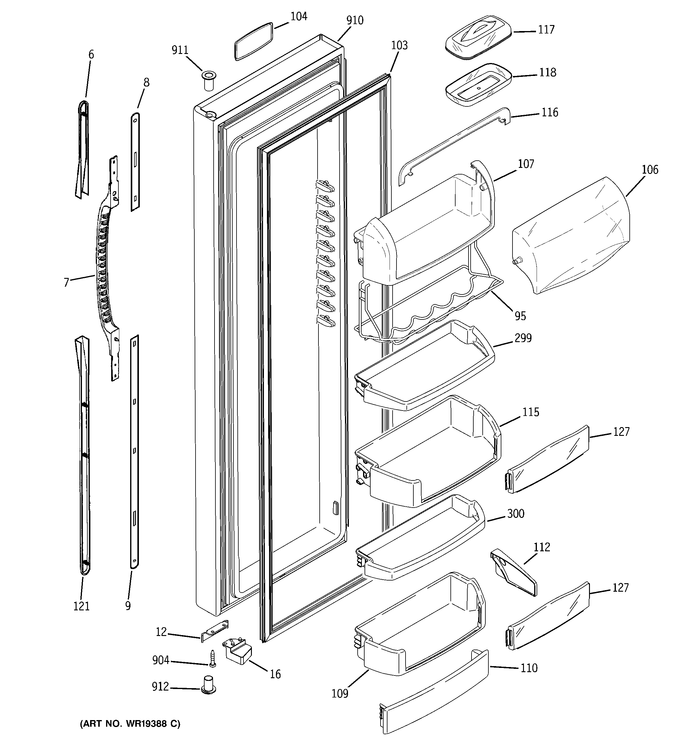 GE GCK23LCNCFCC fresh food door diagram
