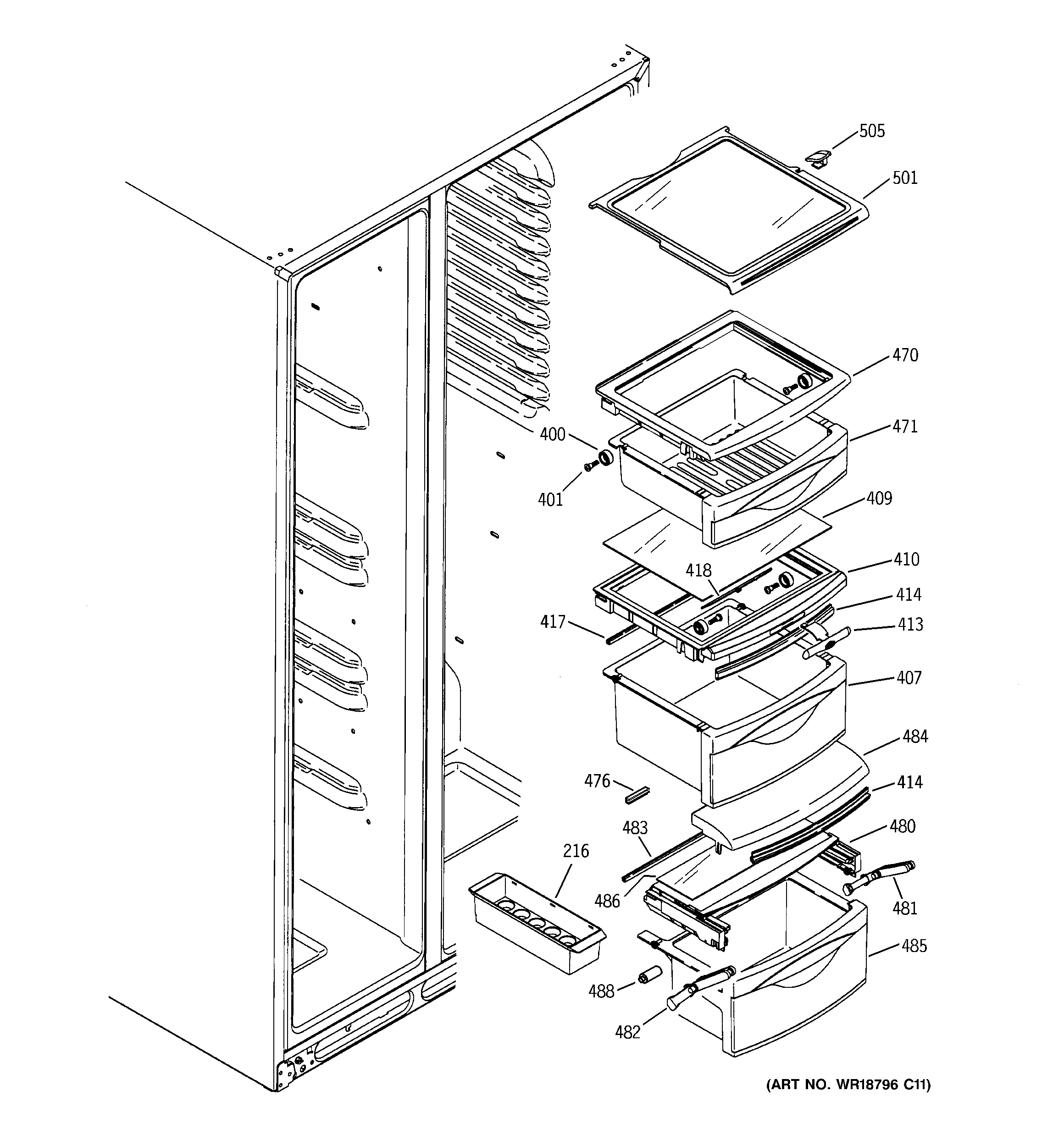 GE GIG21IEMFFWS fresh food shelves diagram