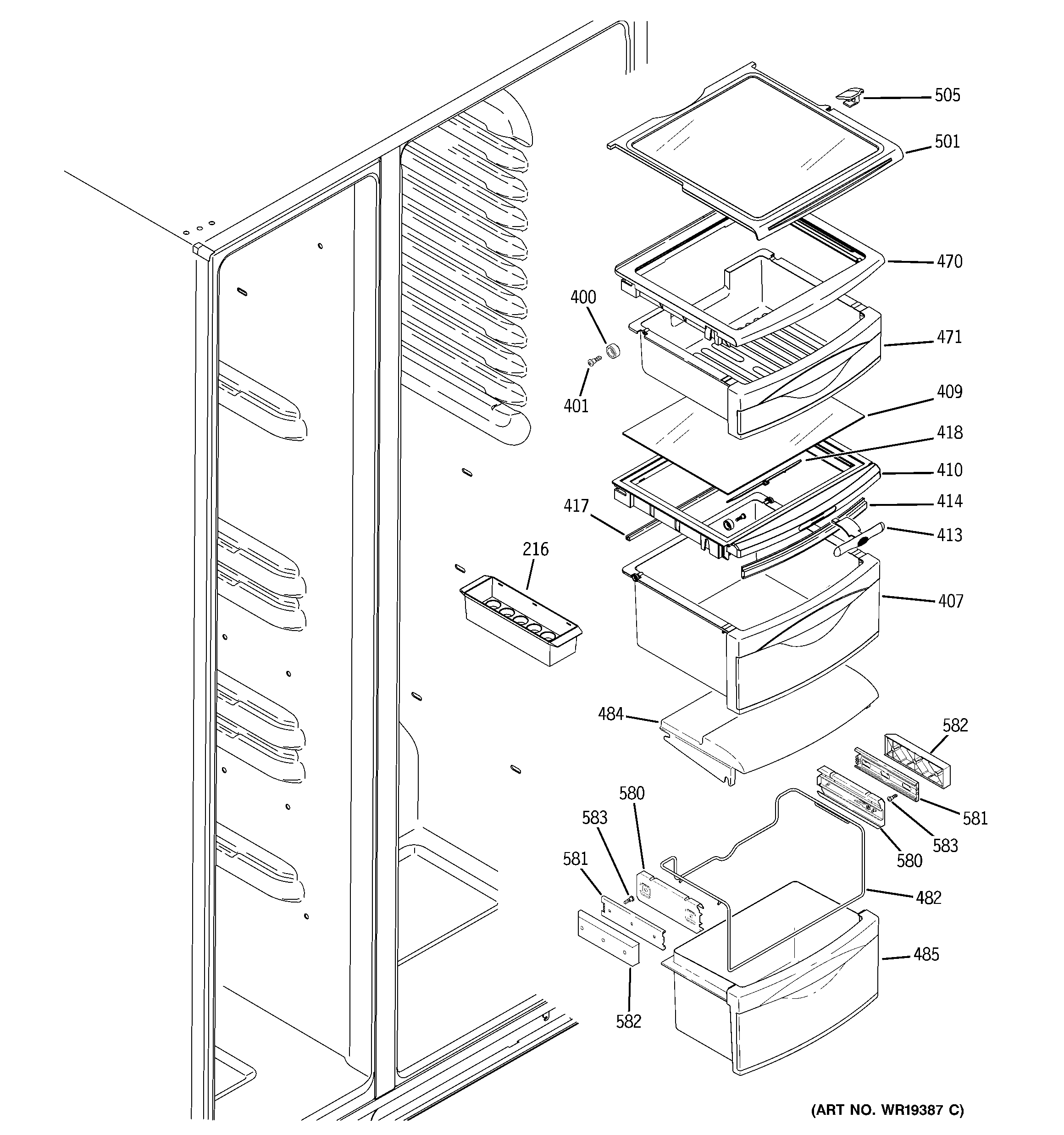 GE GIG21IEMHFWW fresh food shelves diagram