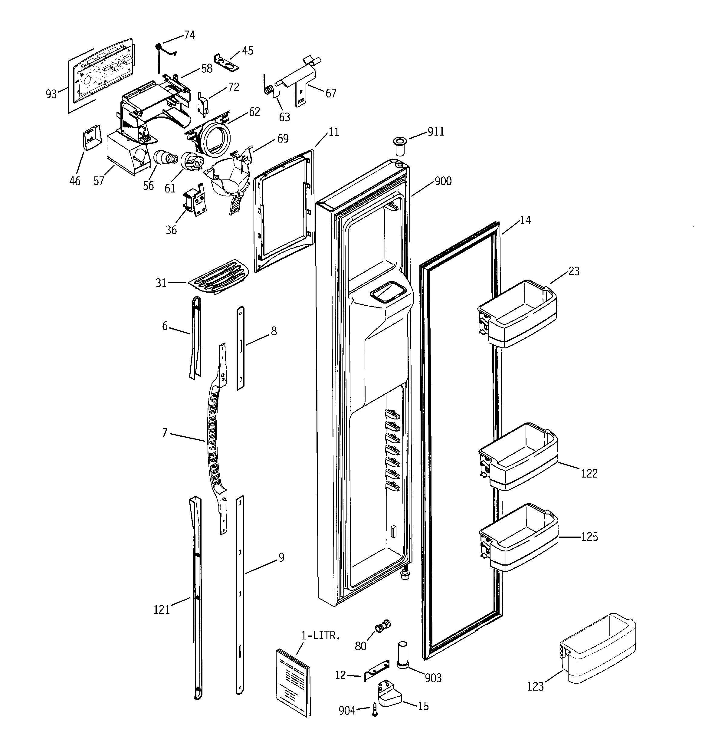 GE PCG21MIMHFBB freezer door diagram