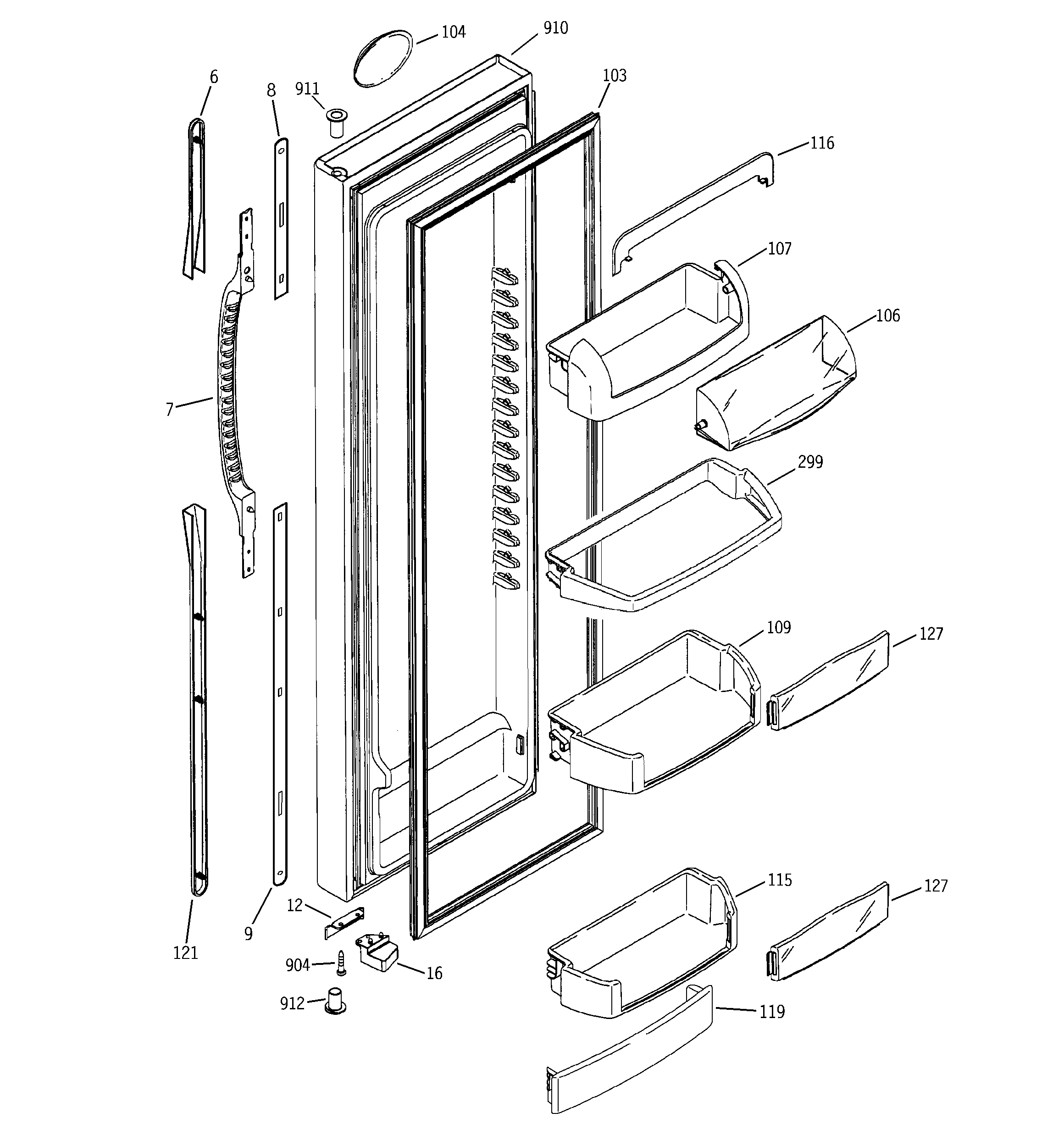 GE PCG21MIMHFBB fresh food door diagram