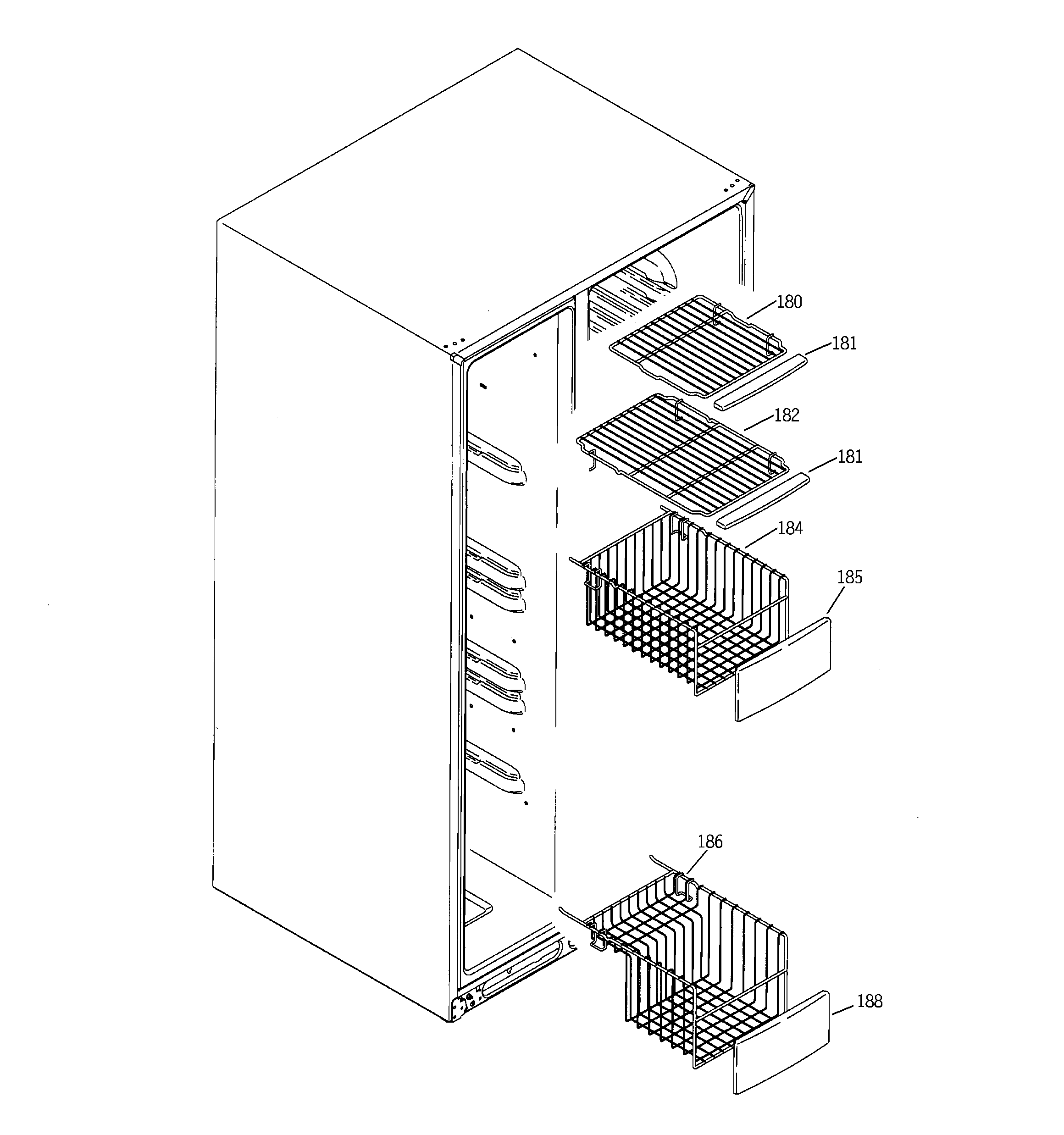GE PCG21MIMHFBB freezer shelves diagram