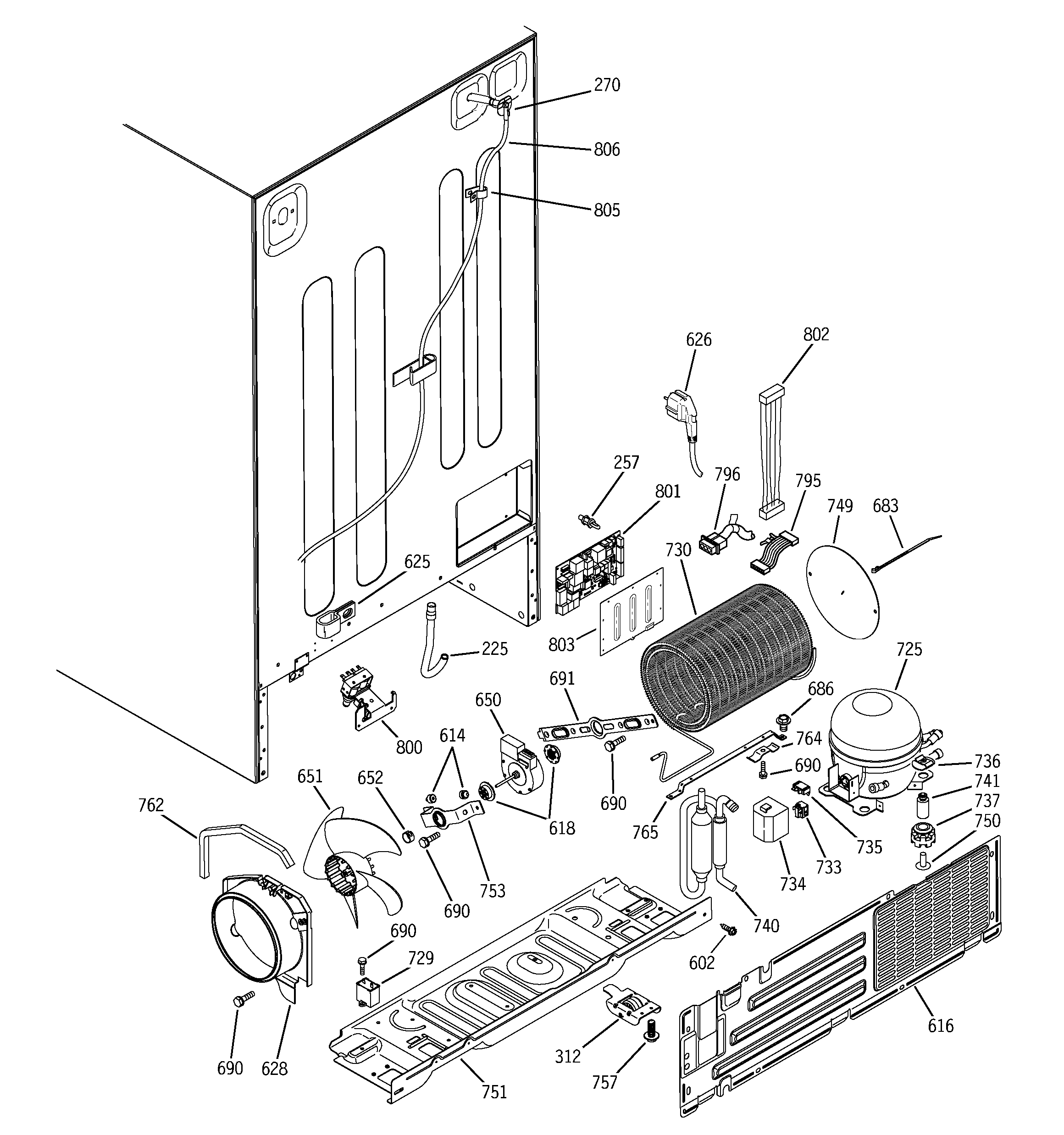 GE PCG21MIMHFBB sealed system & mother board diagram