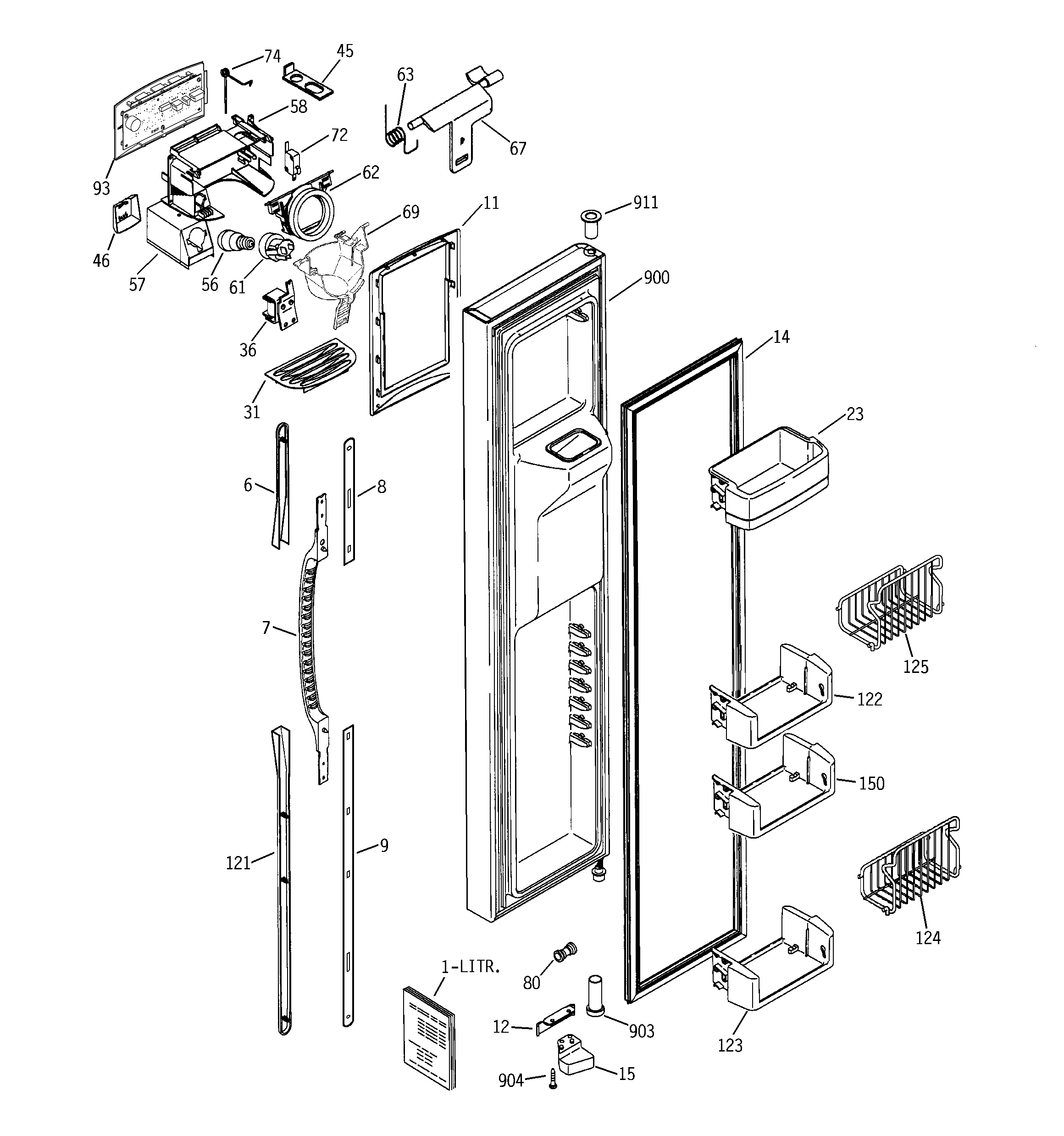 GE PSG25NGMHFWW freezer door diagram