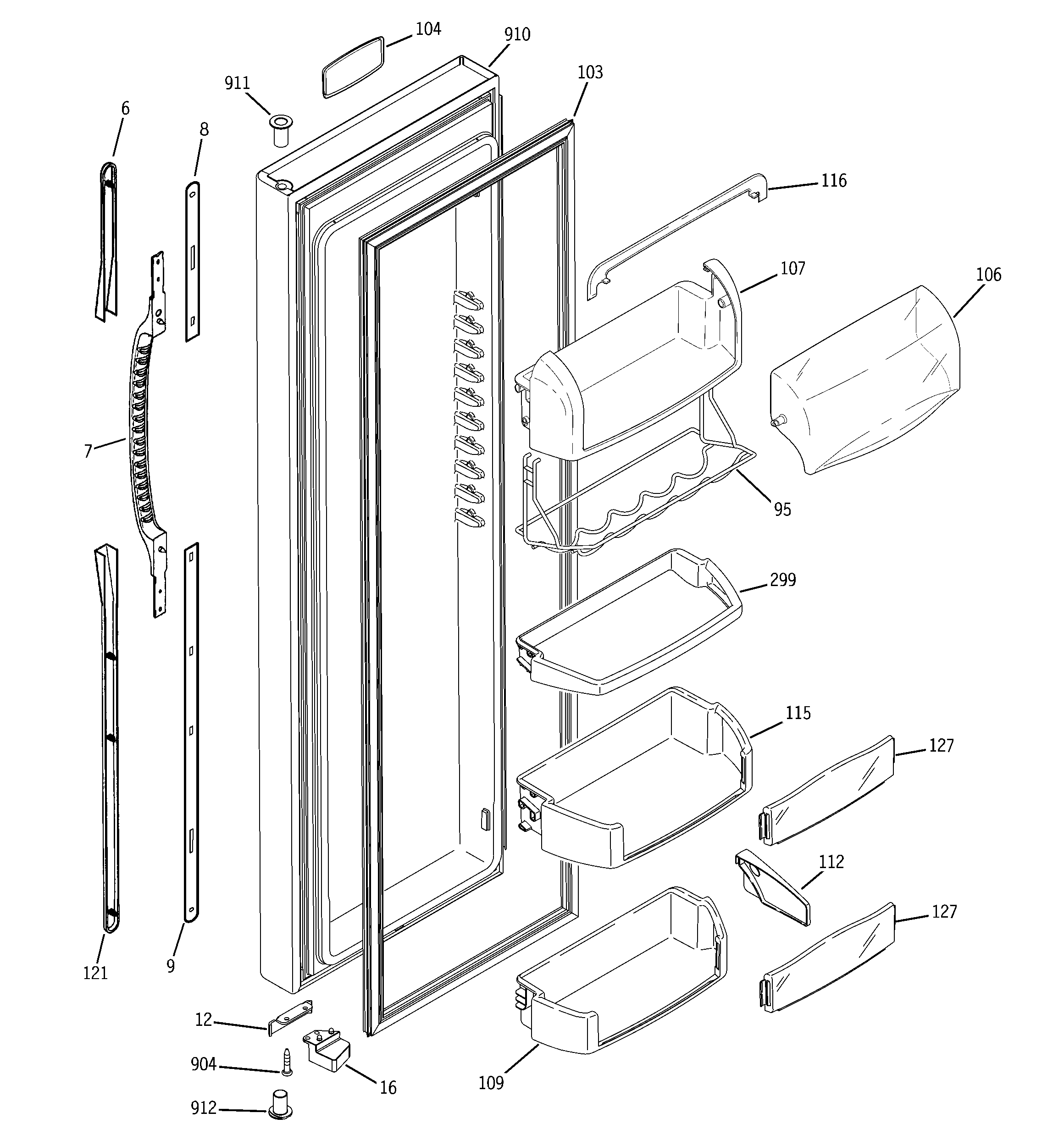 GE PSG25NGMHFWW fresh food door diagram