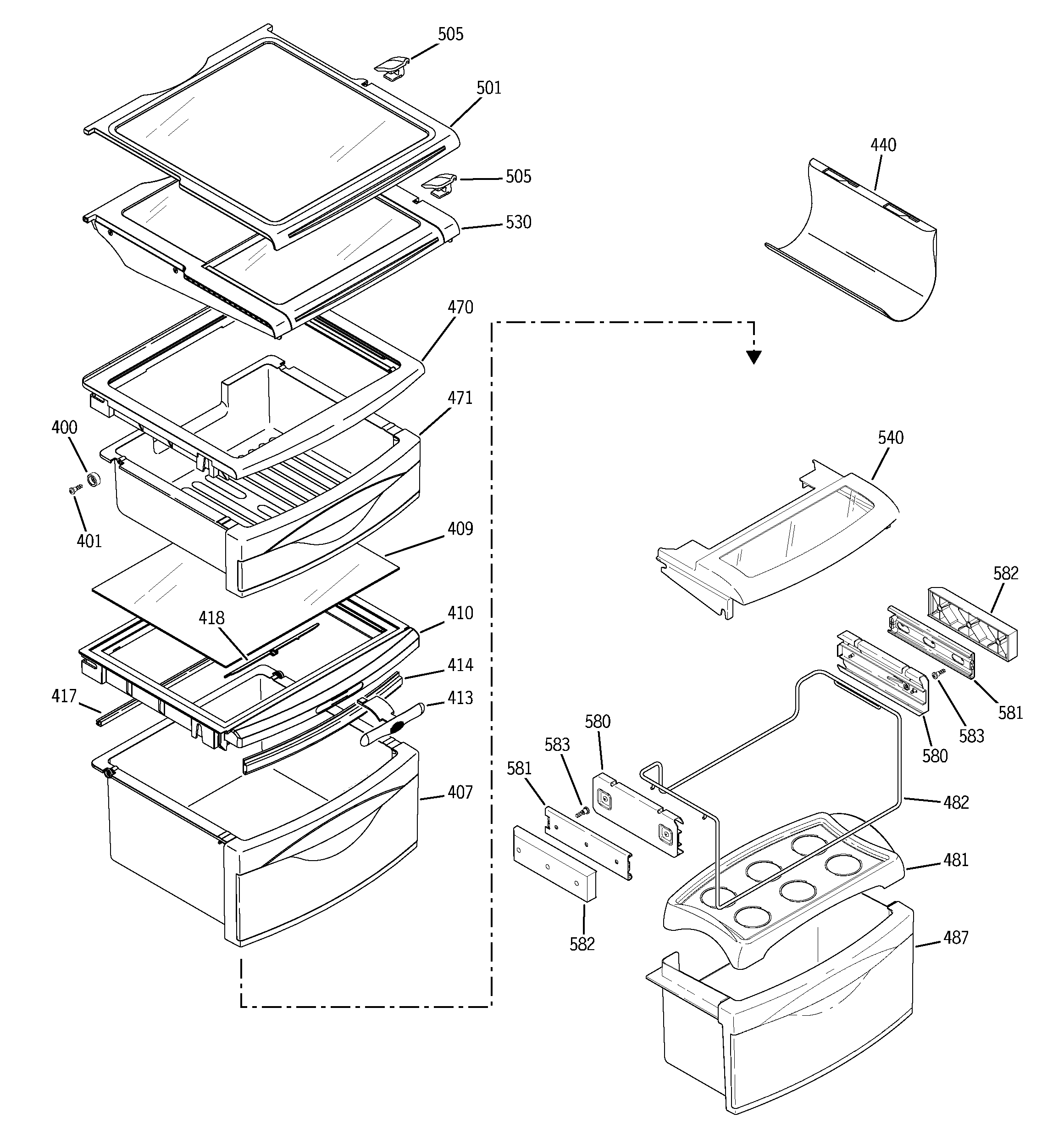 GE PSG29NHMHCWW fresh food shelves diagram