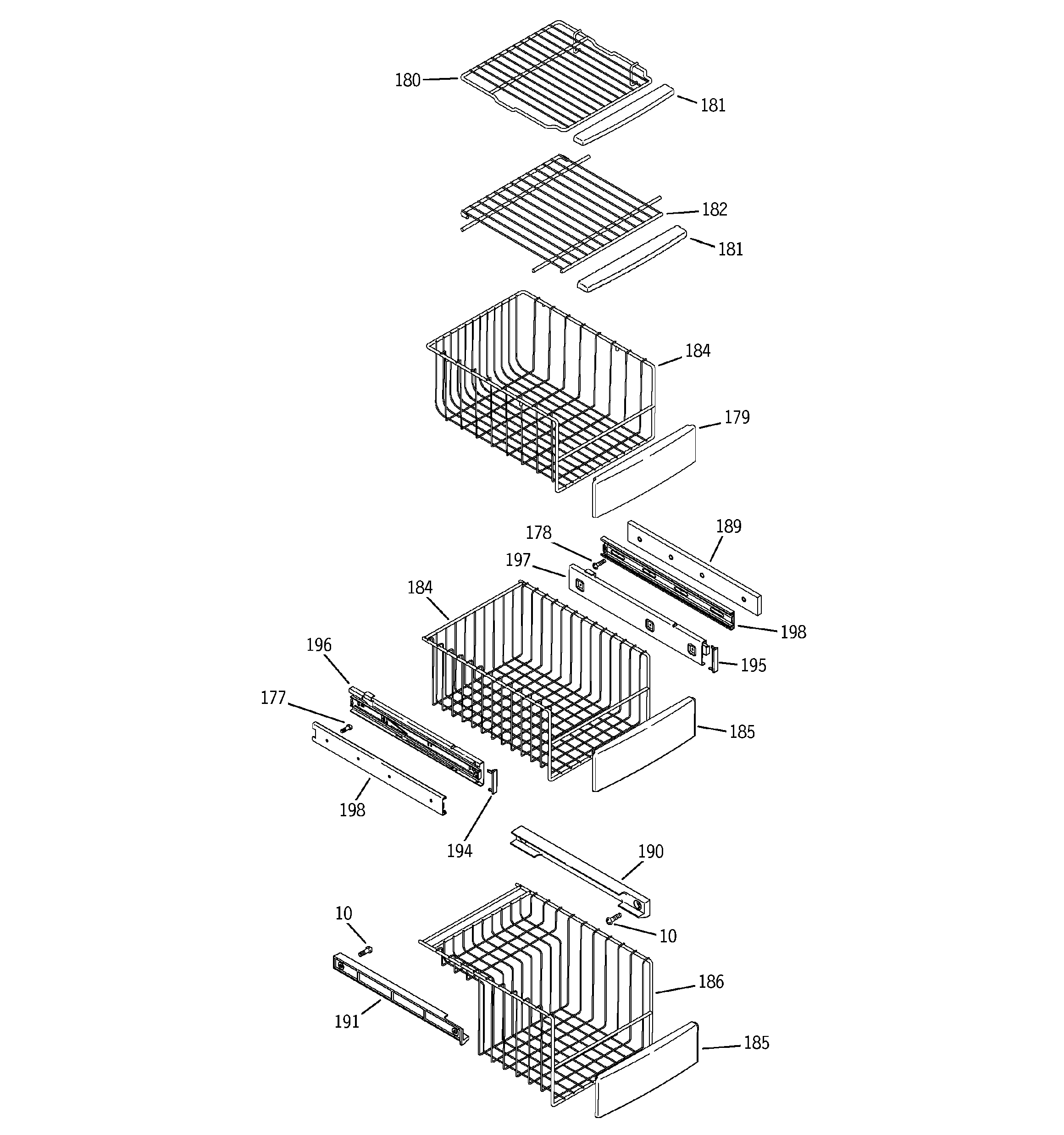 GE PSW26SGPASS freezer shelves diagram