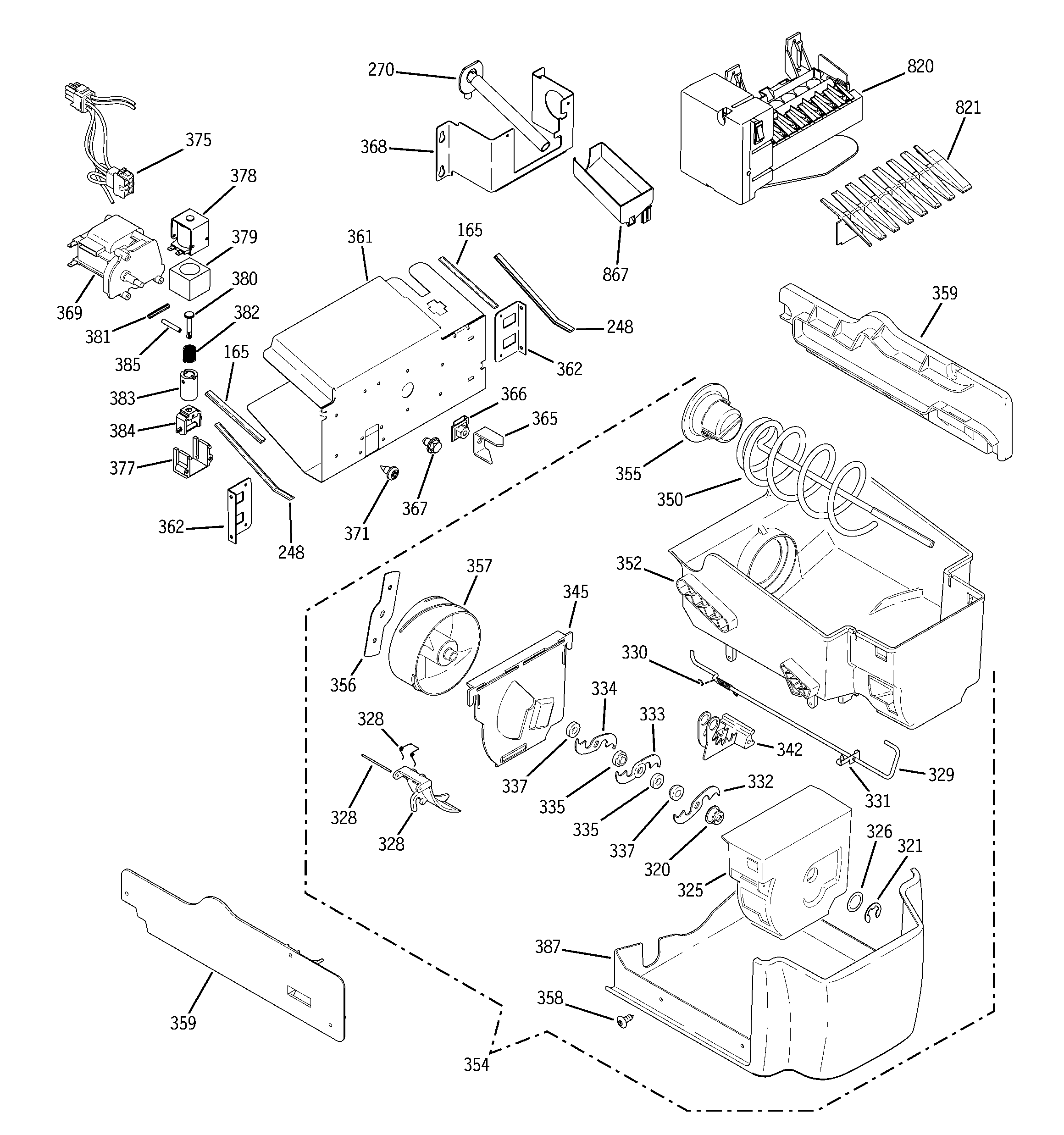 GE PSW26SGPASS ice maker & dispenser diagram