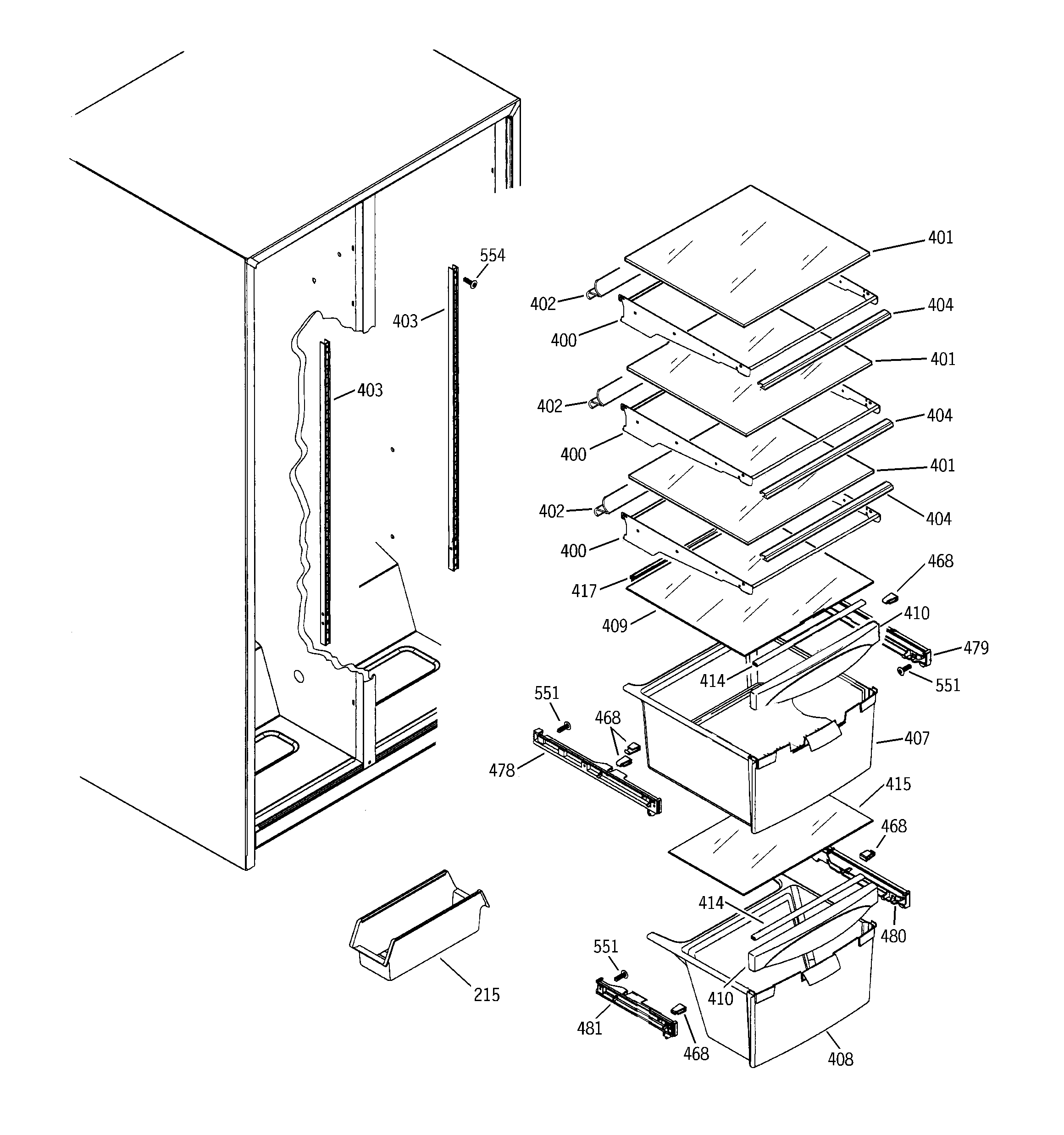 GE GSS20IBPDCC fresh food shelves diagram